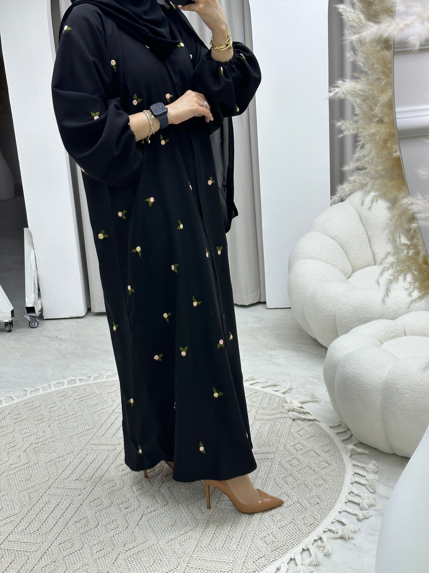 C Peach Pink Rose Abaya set