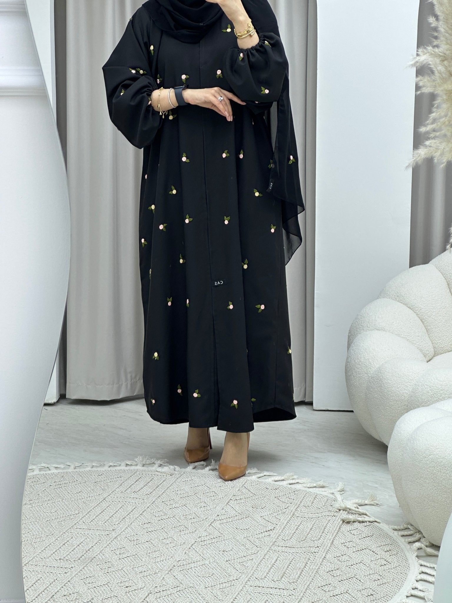 C Peach Pink Rose Abaya set