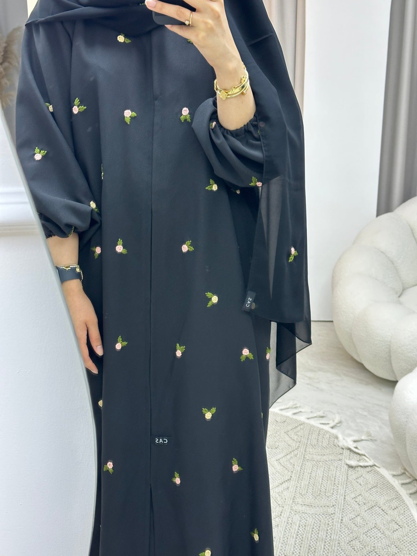 C Peach Pink Rose Abaya set