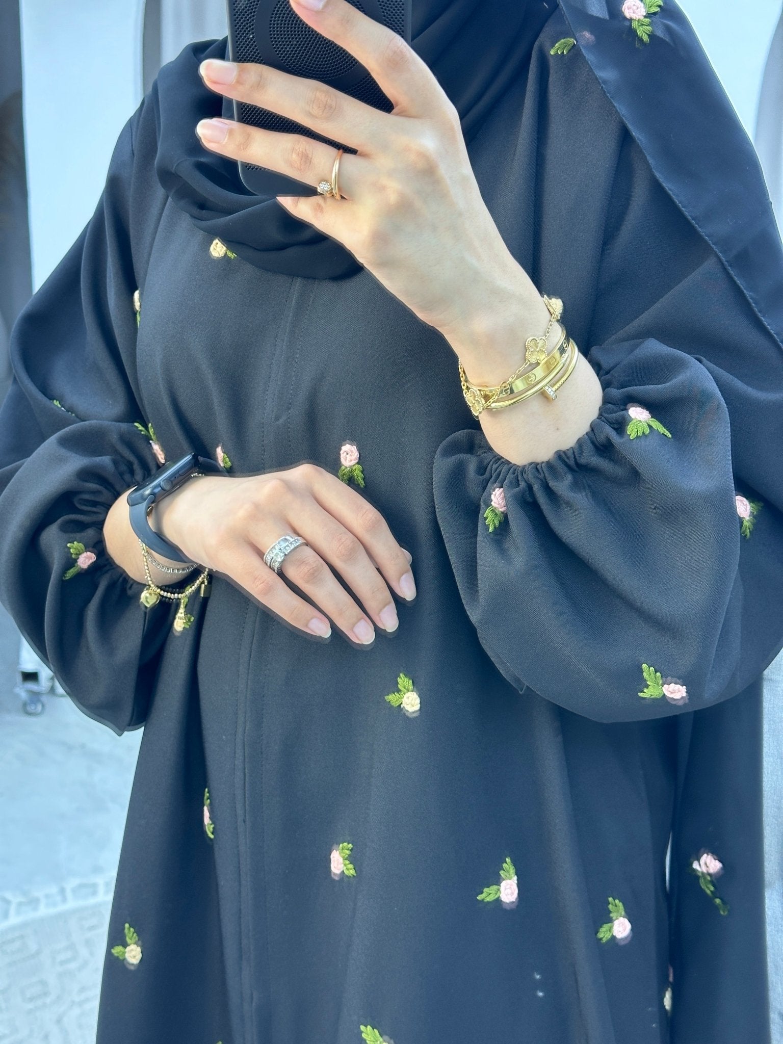 C Peach Pink Rose Abaya set