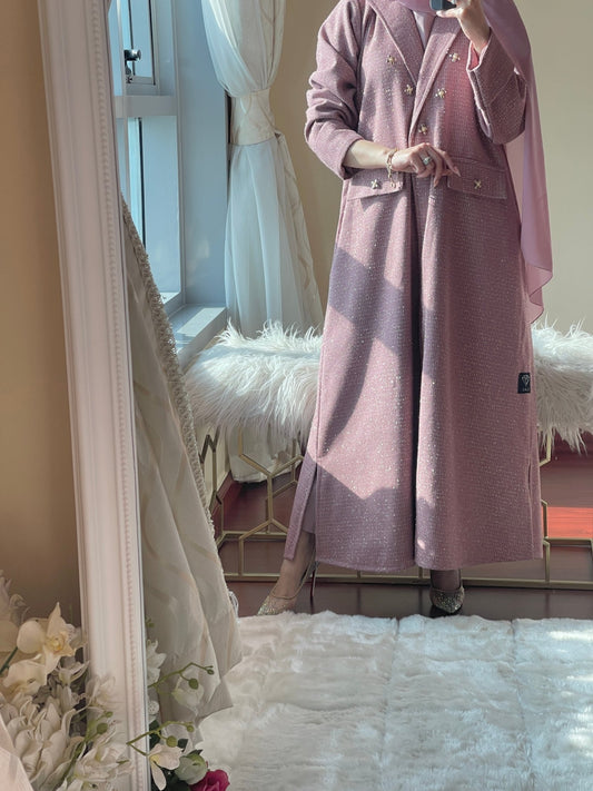 C - Pink - Gold - Tweed - Abaya - 2023 - Set