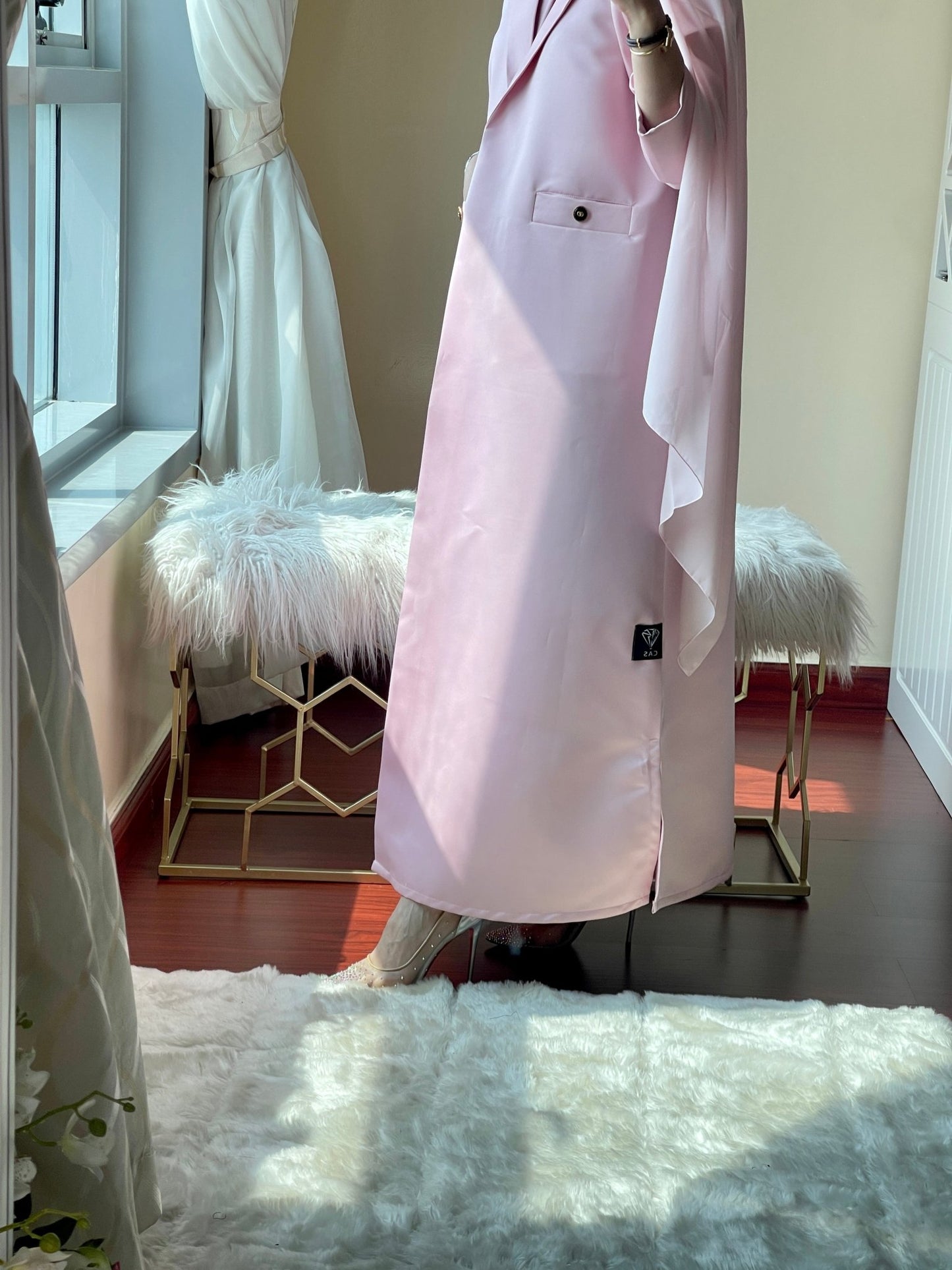 C - Pink - Satin - Coat - Abaya - Set