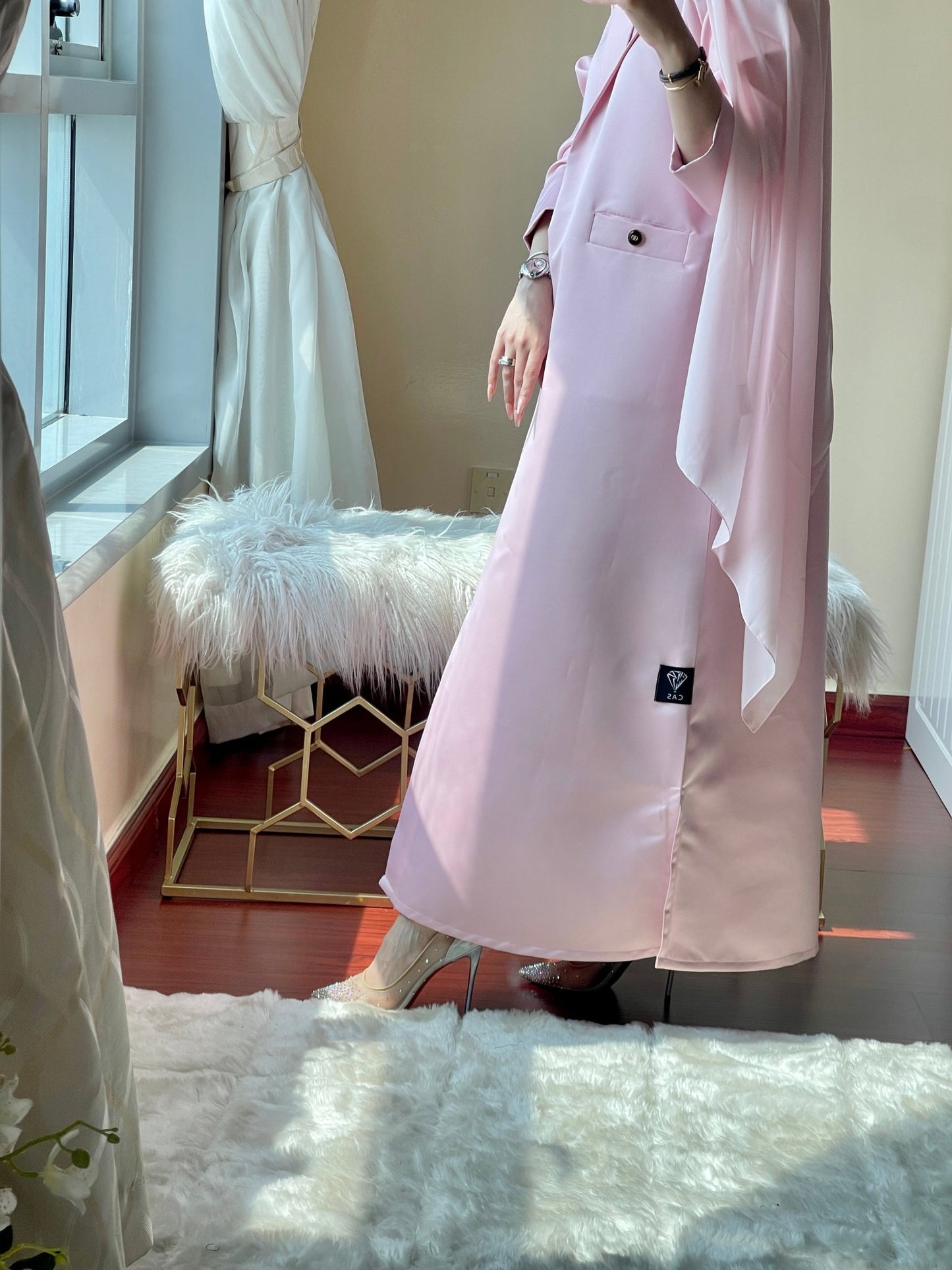 C - Pink - Satin - Coat - Abaya - Set