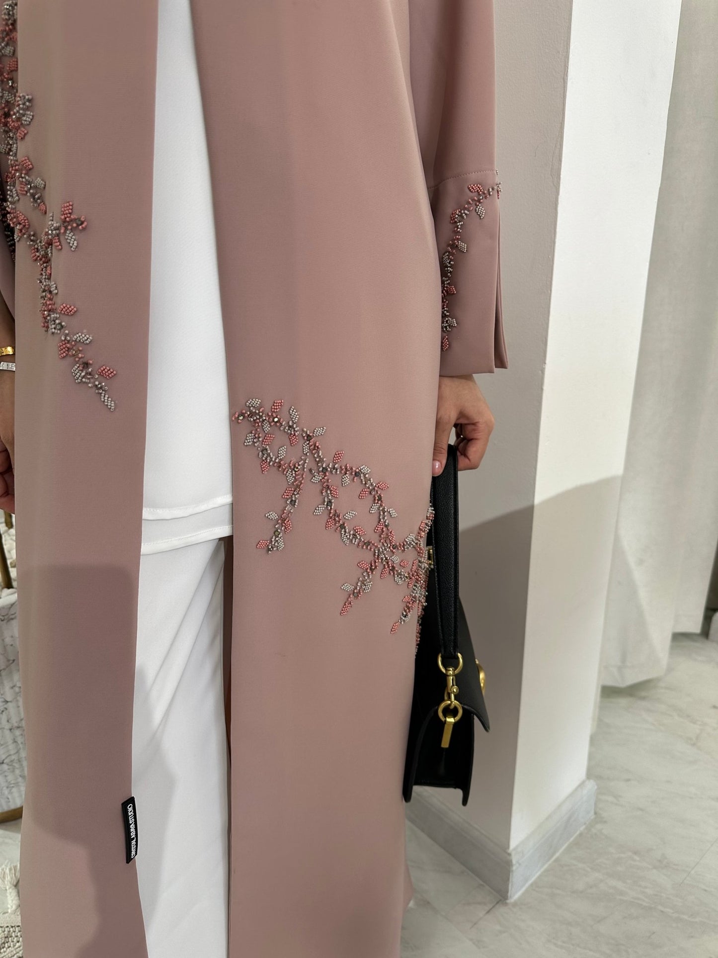 C Pink Silver Beaded Eid Abaya