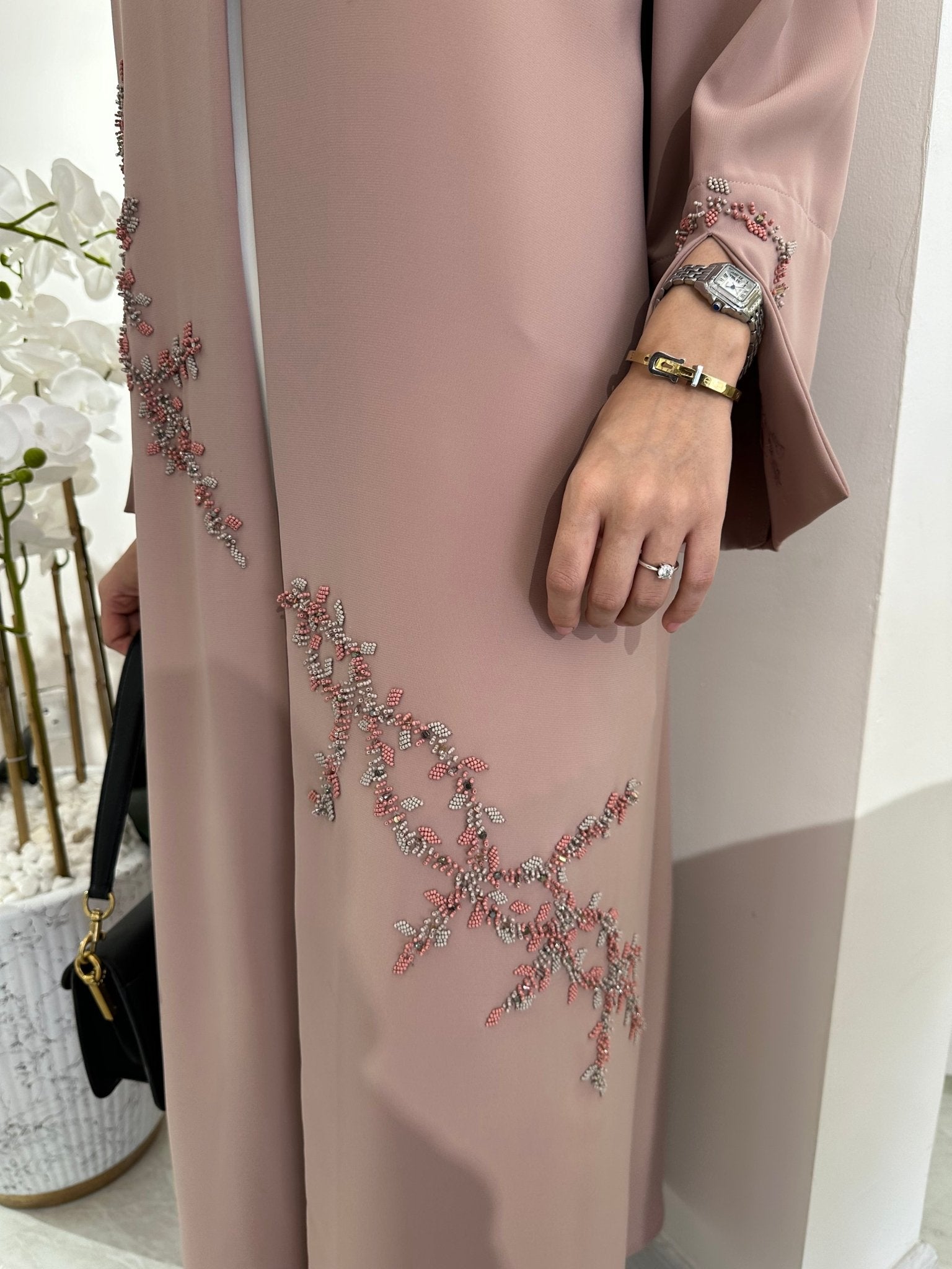 C Pink Silver Beaded Eid Abaya