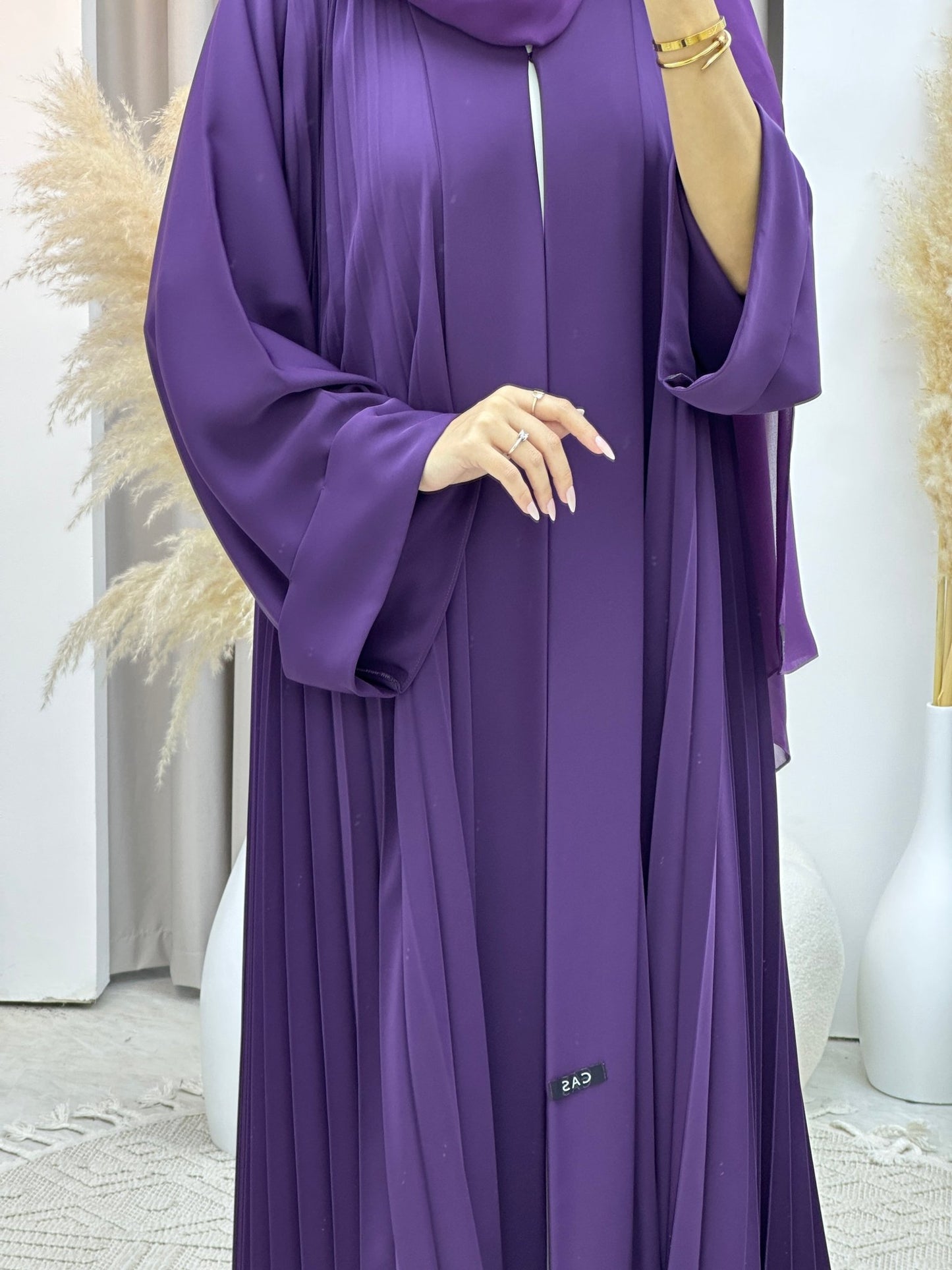 C Plain Light Purple Pleated Abaya Set