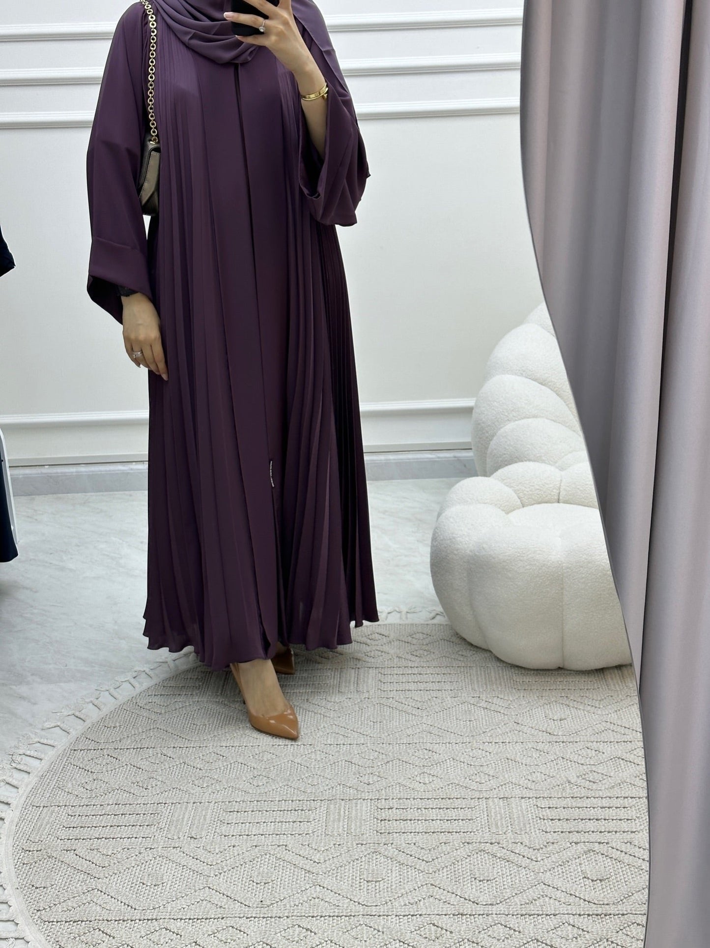 C Plain Purple Pleated Abaya Set