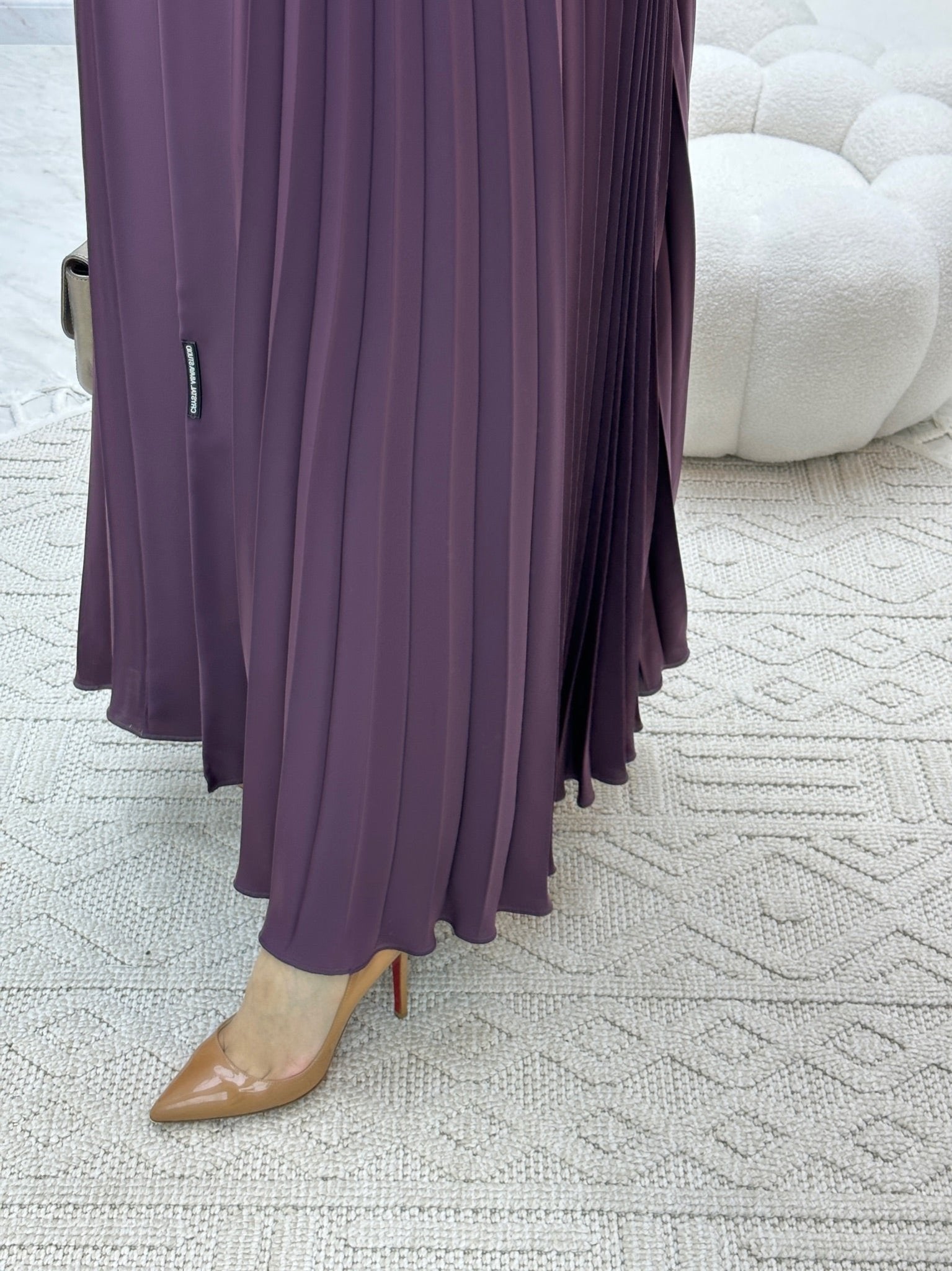 C Plain Purple Pleated Abaya Set