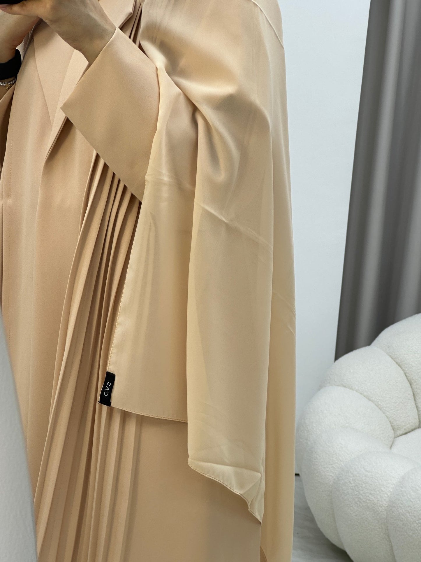 C Pleated Beige Abaya Coat Set