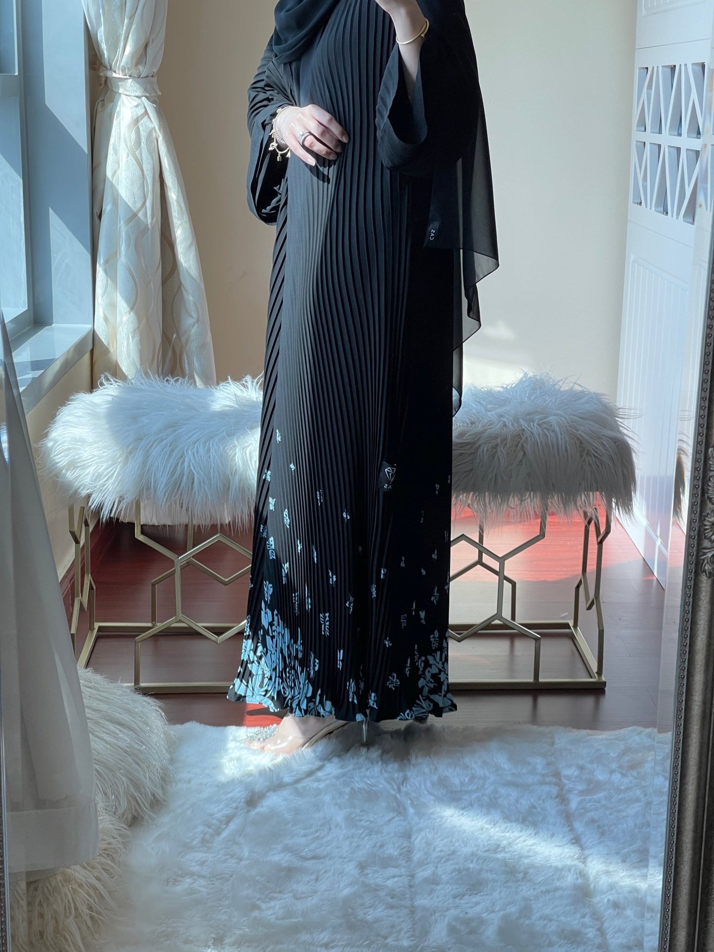 C - Pleated - Black - Blue - Butterflies - Abaya