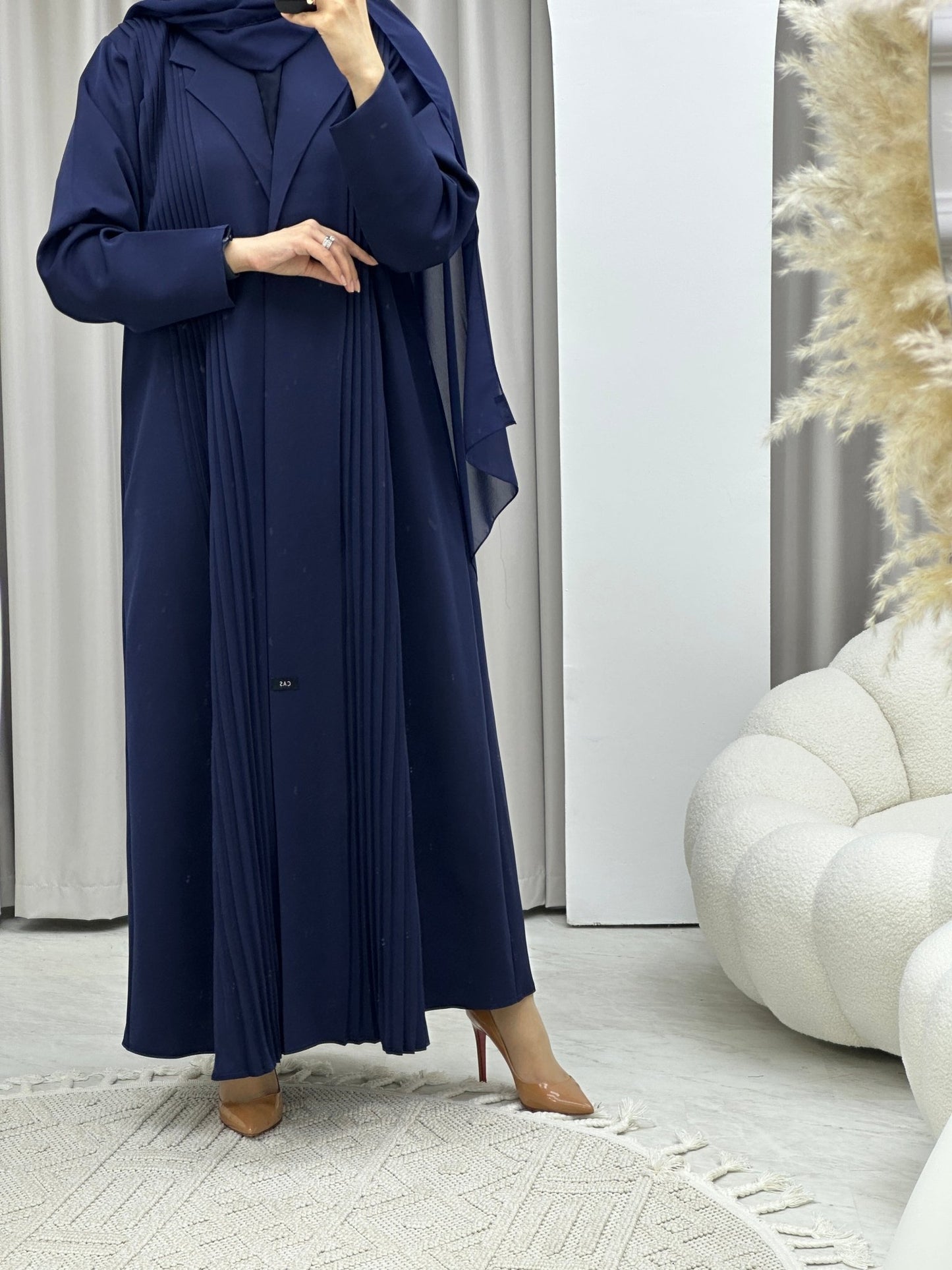 C Pleated Blue Abaya Coat Set