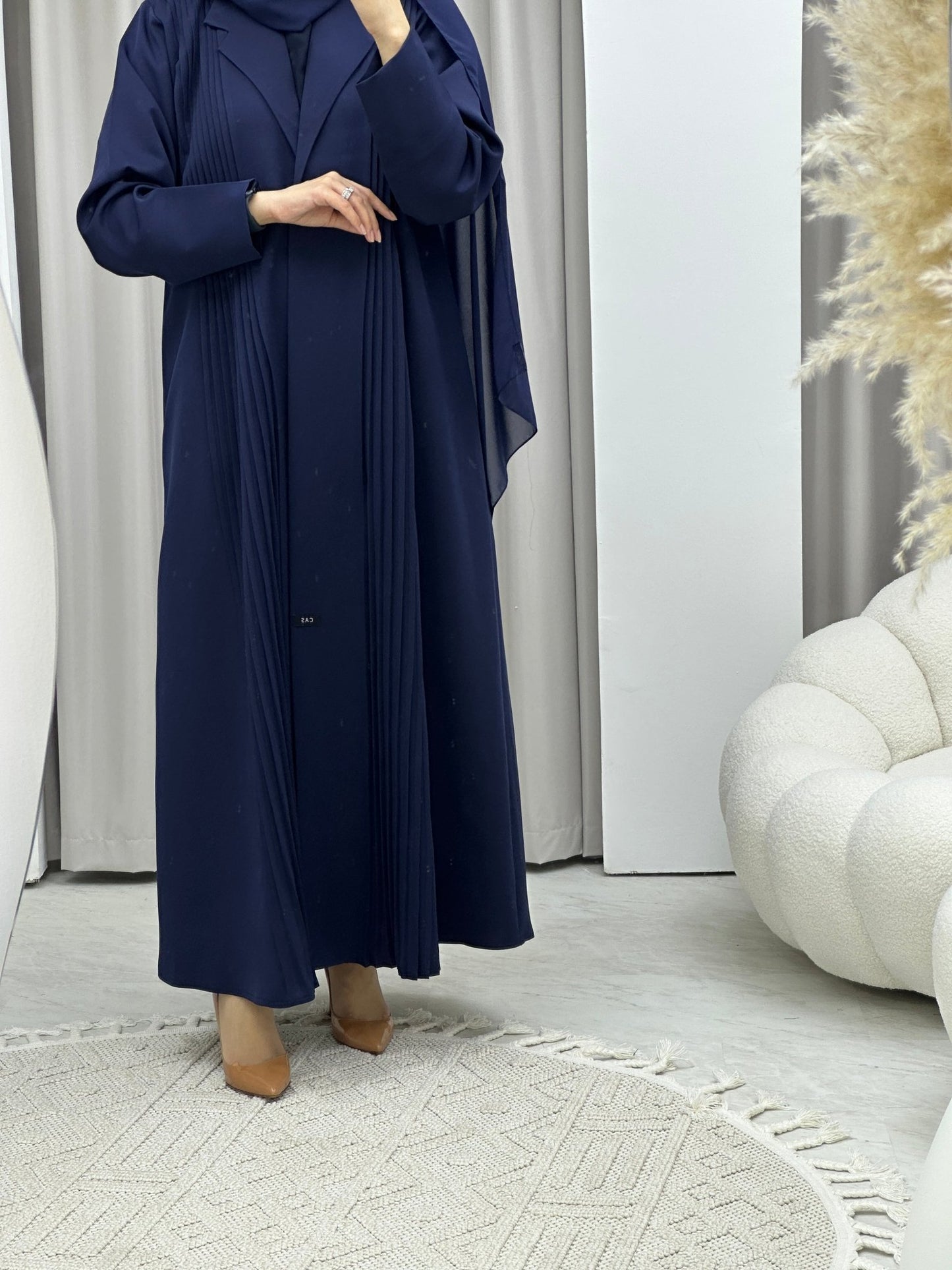 C Pleated Blue Abaya Coat Set