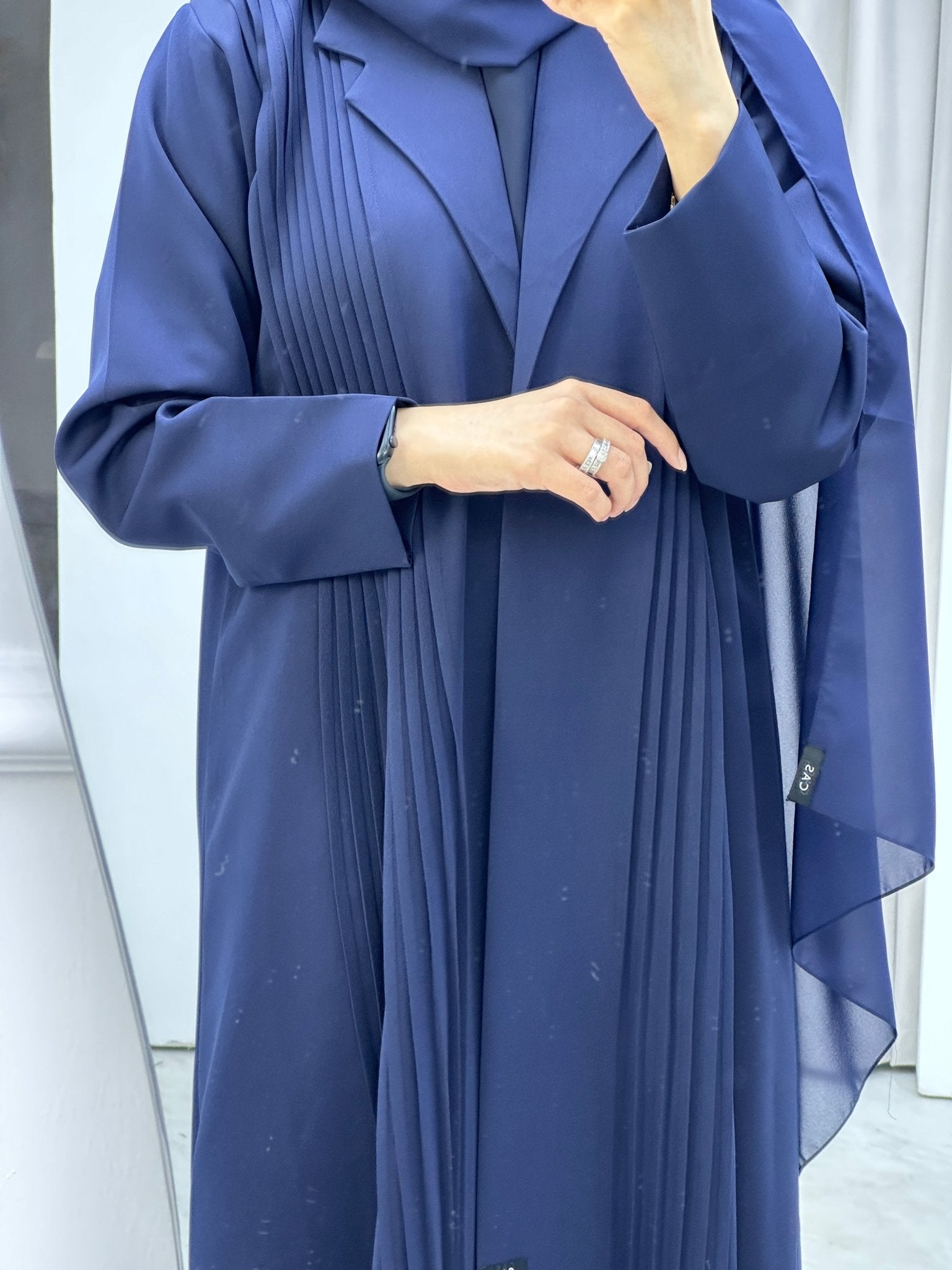 C Pleated Blue Abaya Coat Set