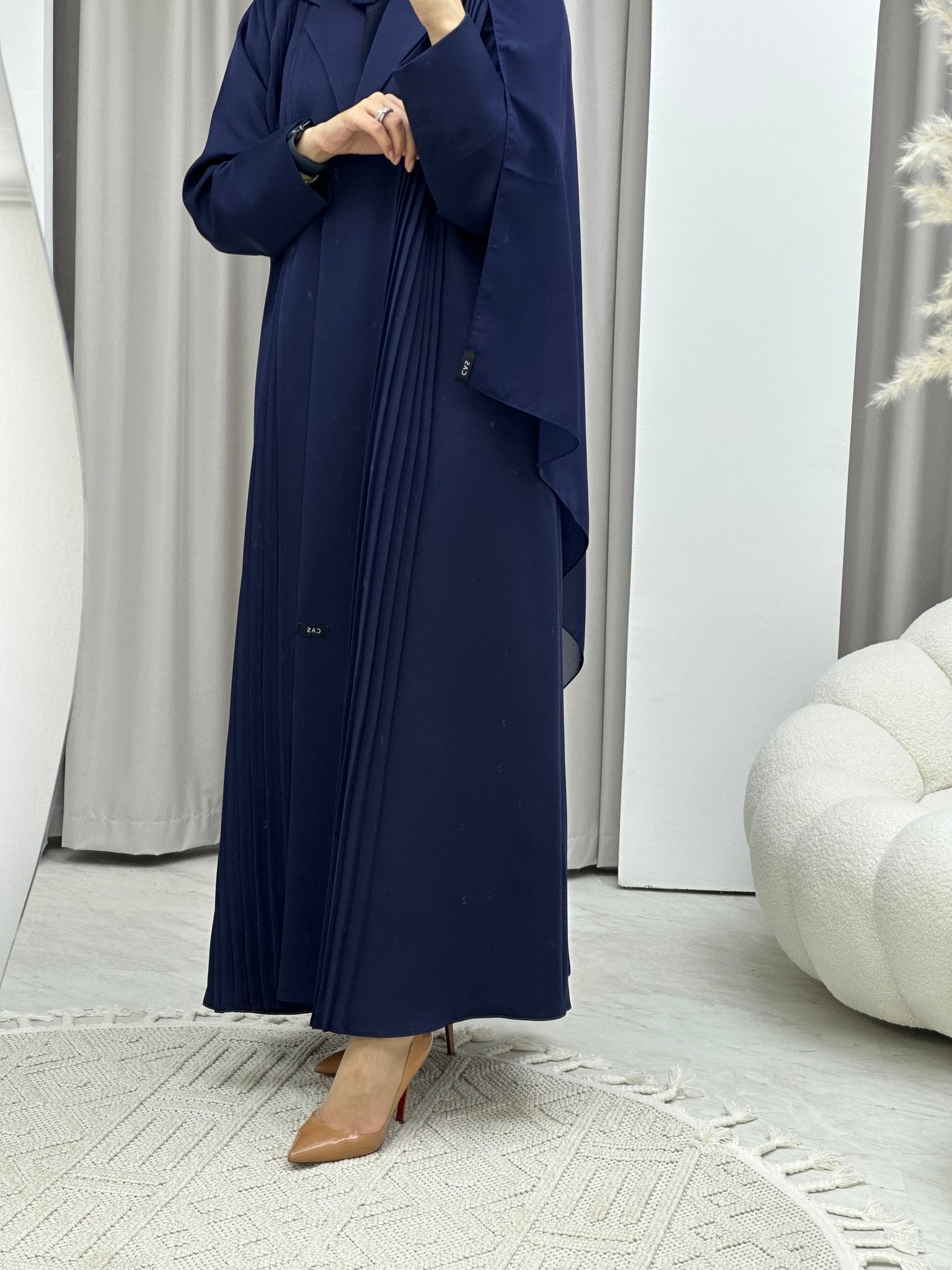 C Pleated Blue Abaya Coat Set