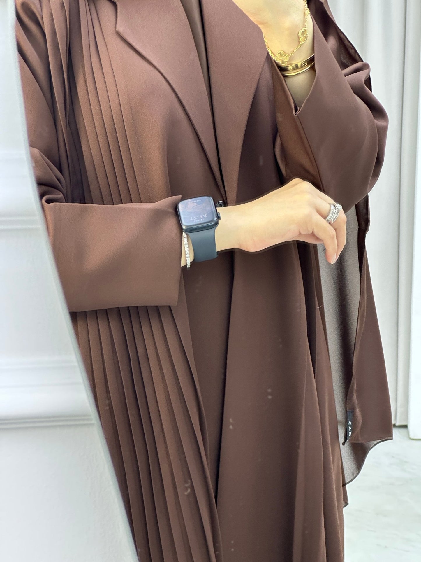 C Pleated Brown Abaya Coat Set