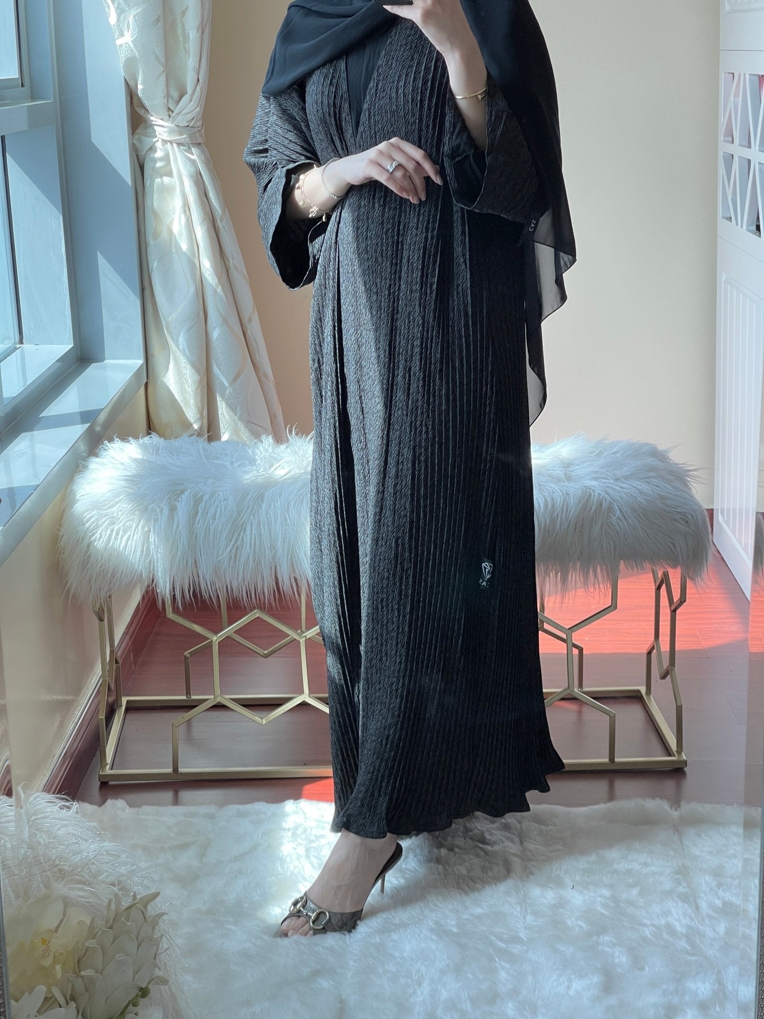 C - Pleated - StonePrint - Abaya