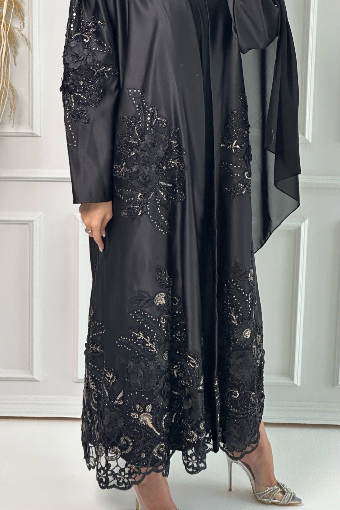 C Premium Bridal Satin Dantel Abaya