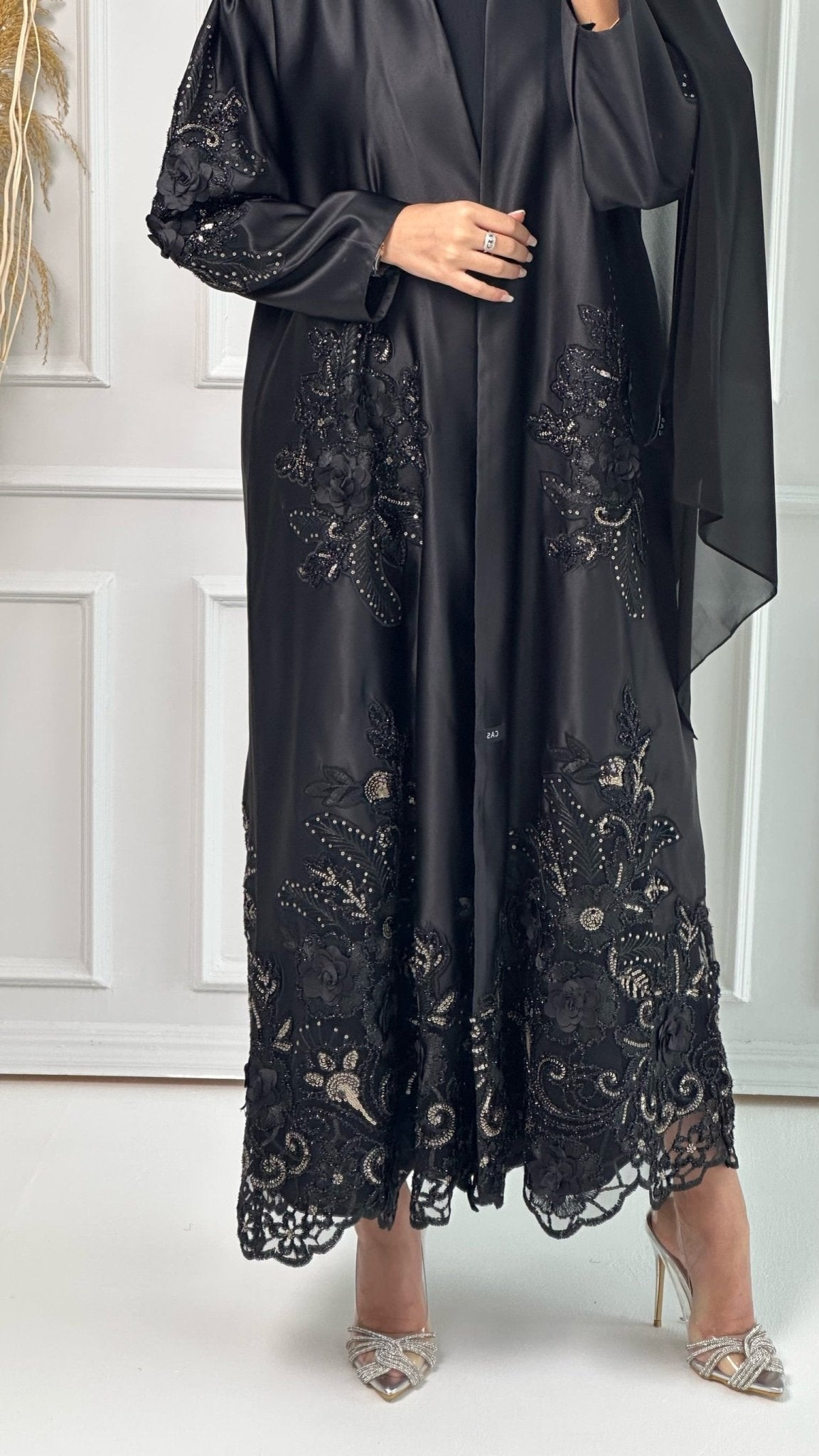 C Premium Bridal Satin Dantel Abaya