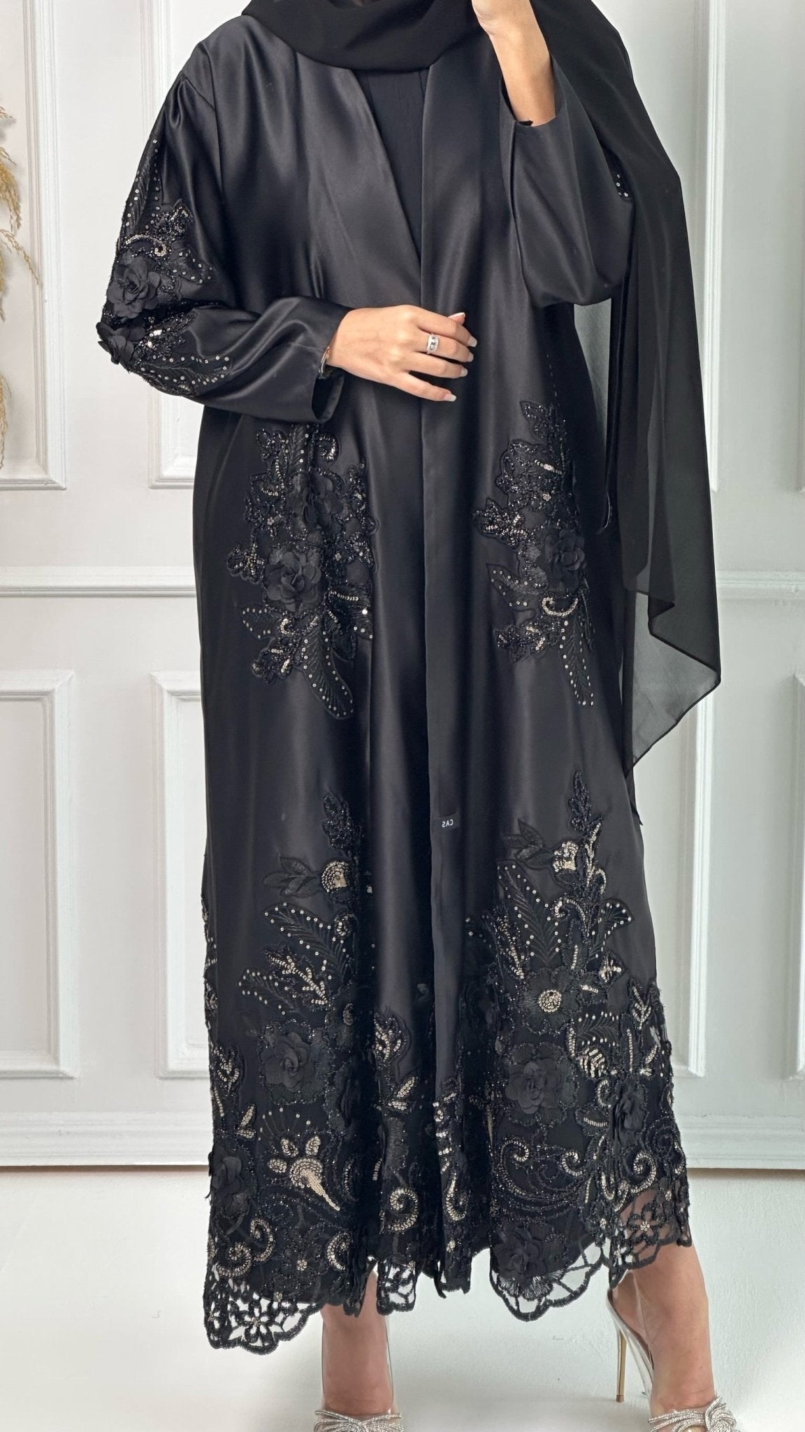 C Premium Bridal Satin Dantel Abaya