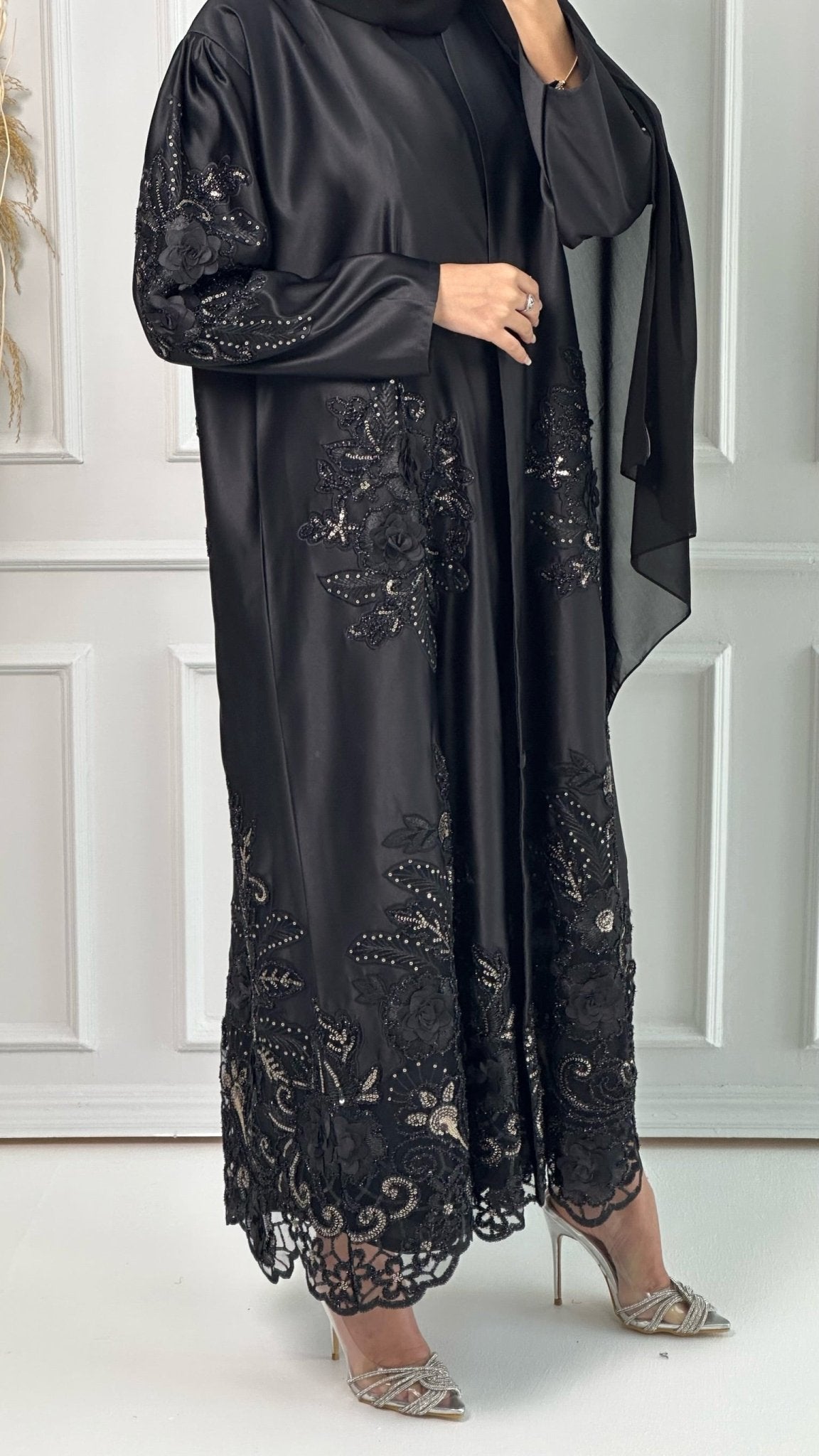 C Premium Bridal Satin Dantel Abaya