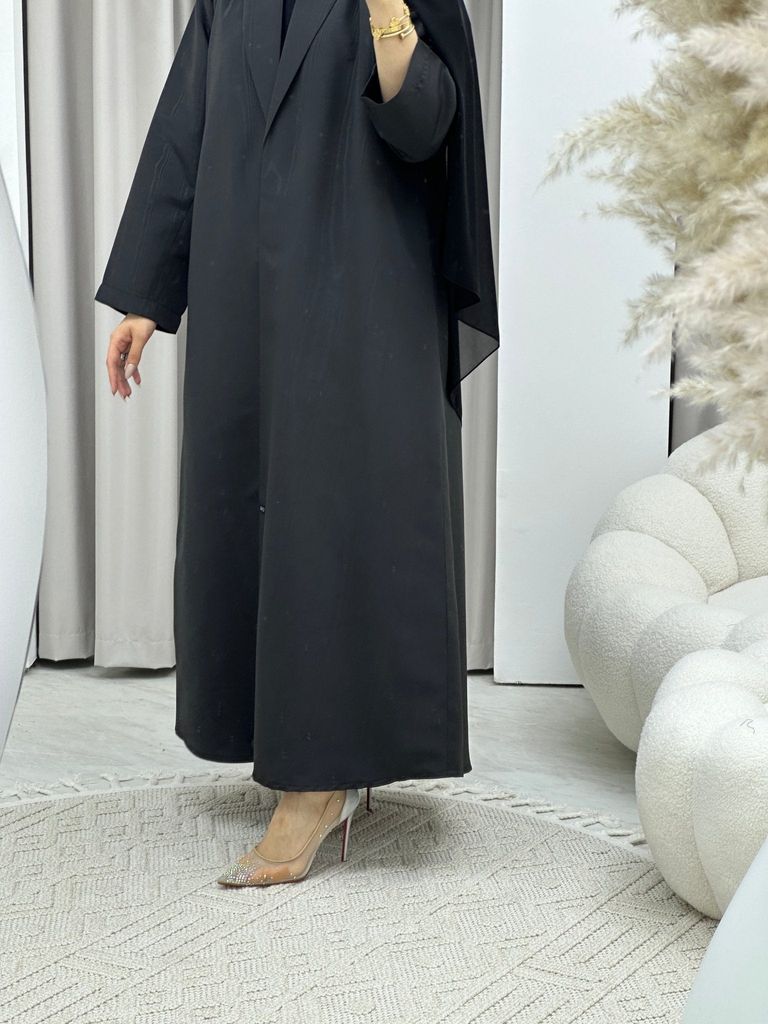 C Premium Jacquard Black Winter Coat Abaya Set