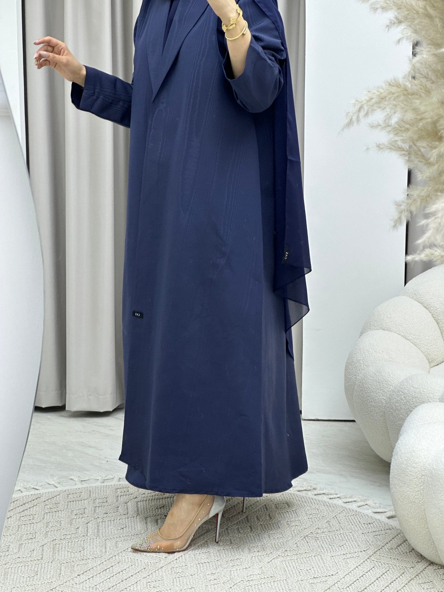 C Premium Jacquard Blue Winter Coat Abaya Set Crystal Abaya Studio