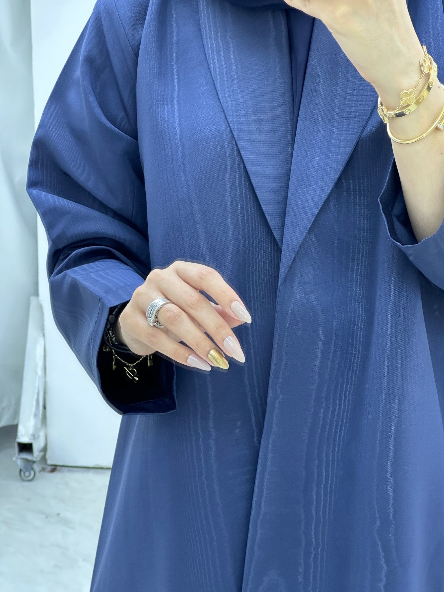 C Premium Jacquard Blue Winter Coat Abaya Set