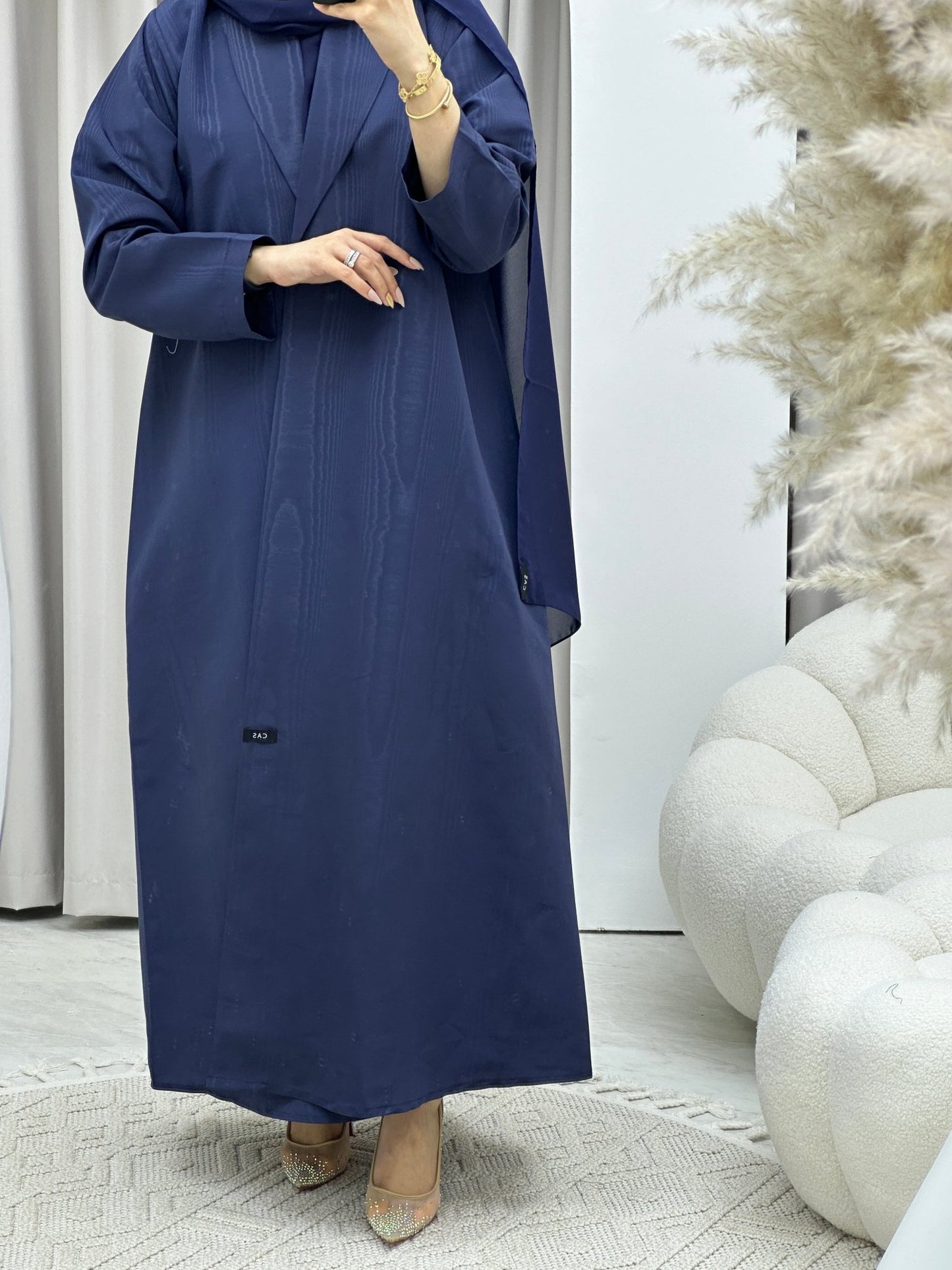 C Premium Jacquard Blue Winter Coat Abaya Set