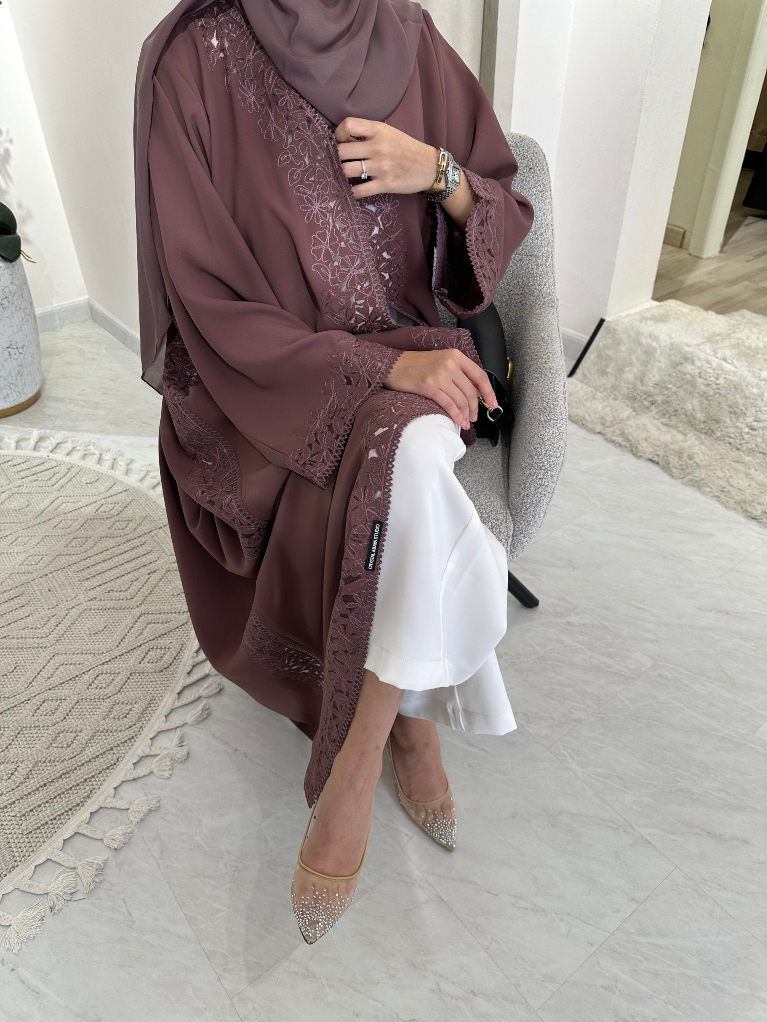 C Purple Floral Eid Abaya