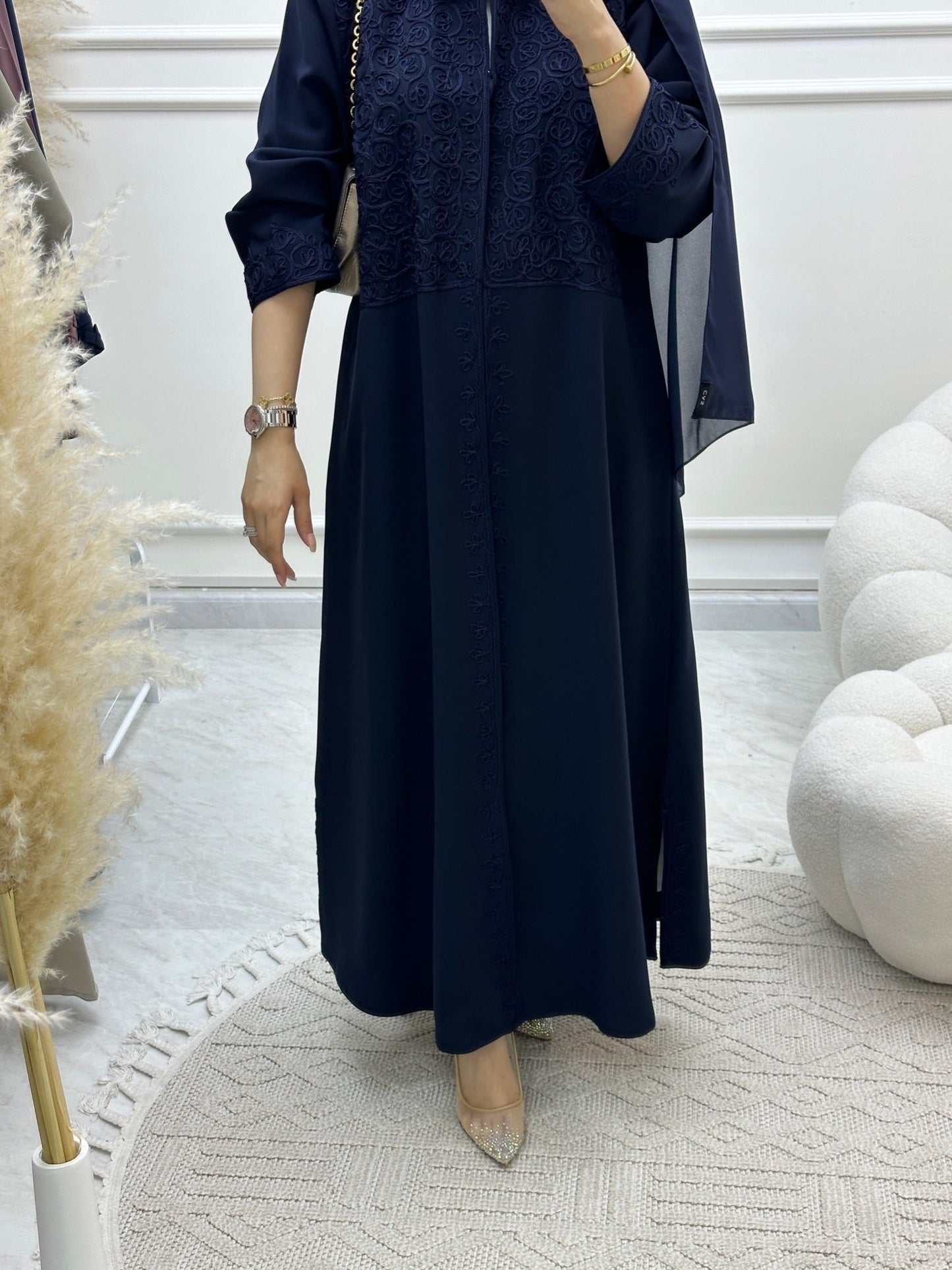 C Ramadan Blue Embroidery Eid Abaya