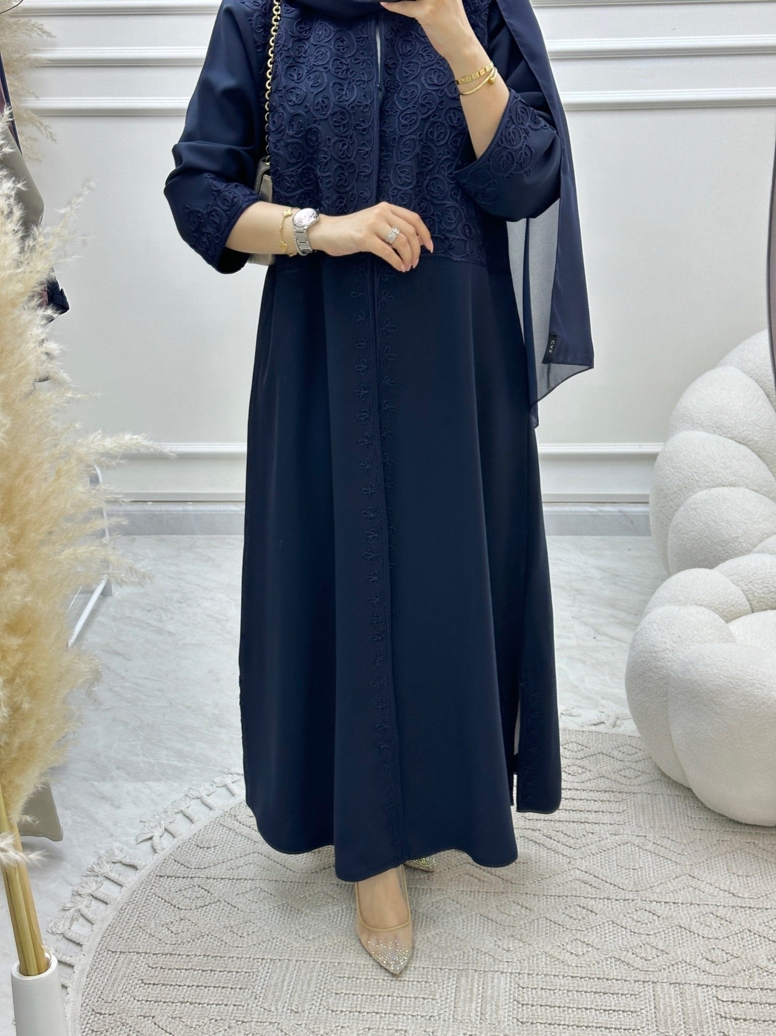 C Ramadan Blue Embroidery Eid Abaya