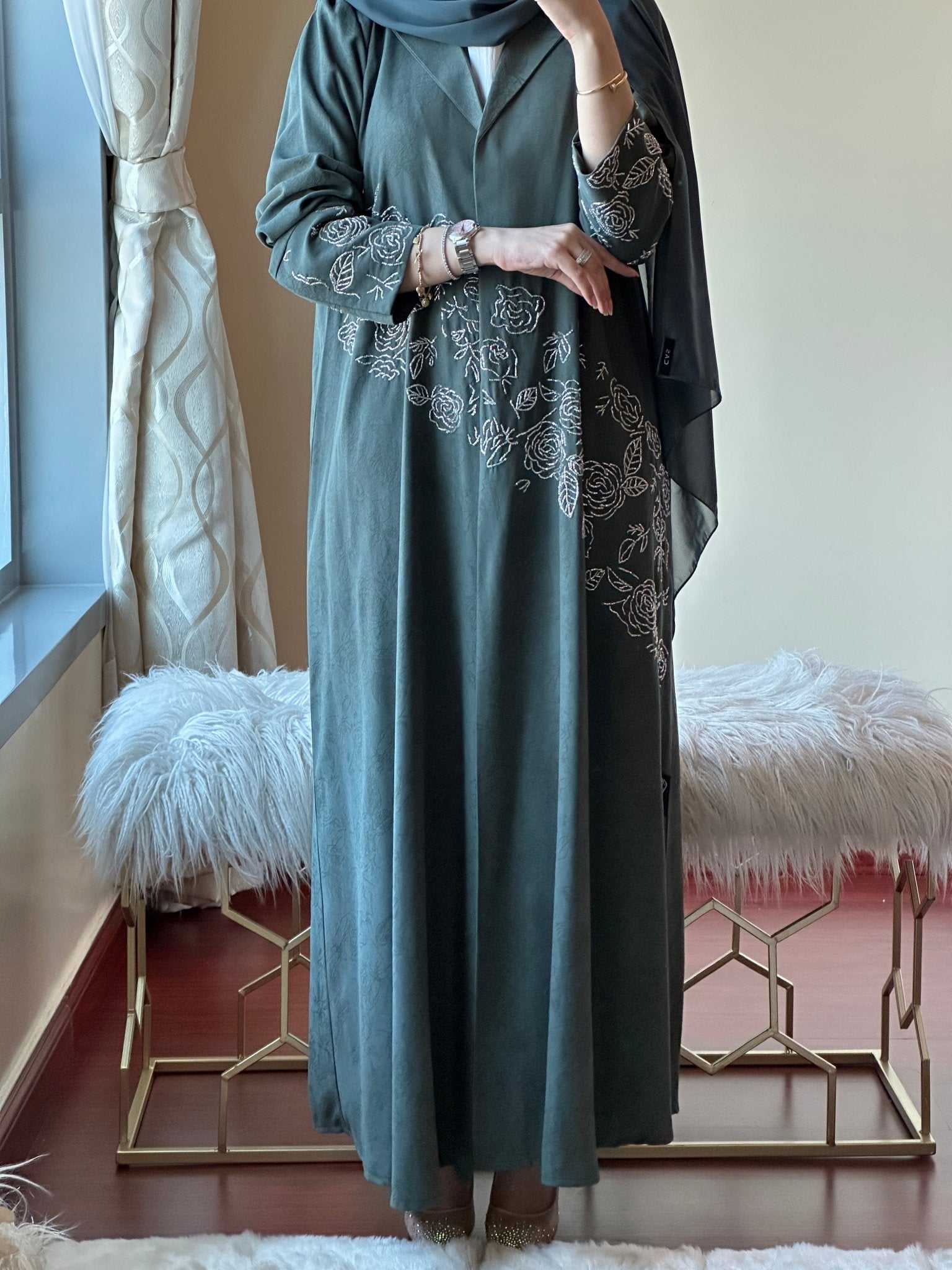 C - Ramadan - Eid - Green - Abaya - 18