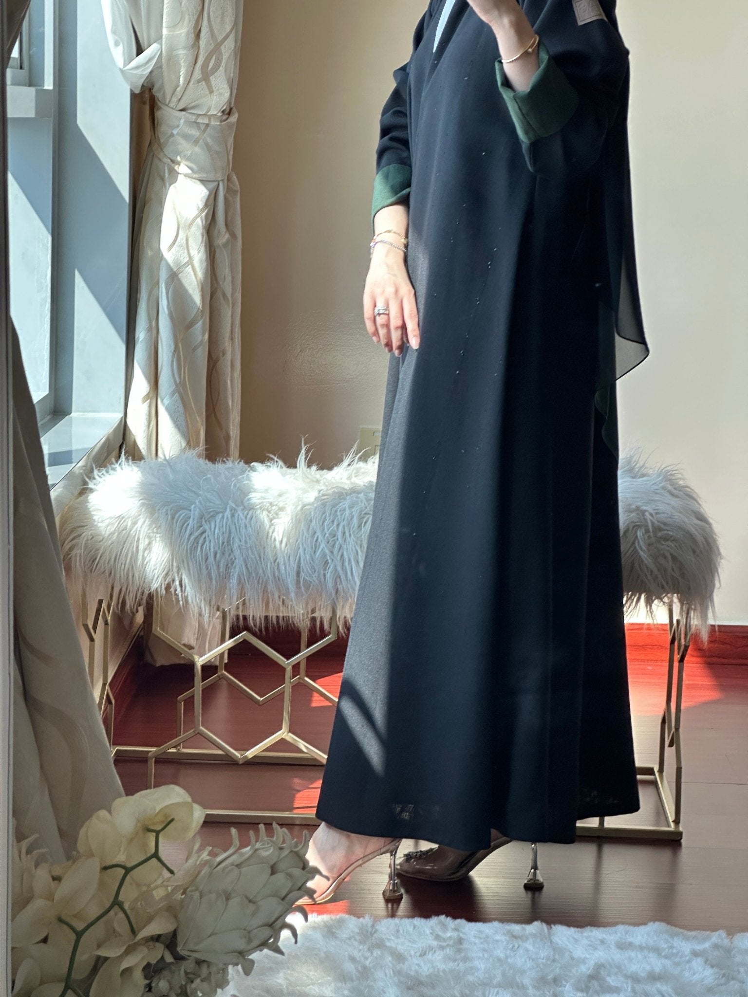 C - Reversible - Black - Green - Linen - Abaya