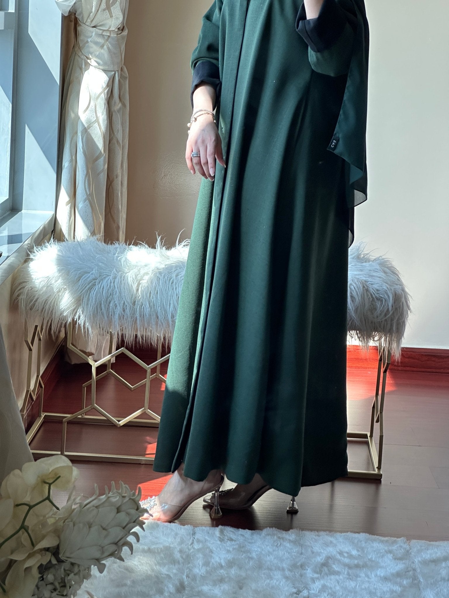 C - Reversible - Black - Green - Linen - Abaya