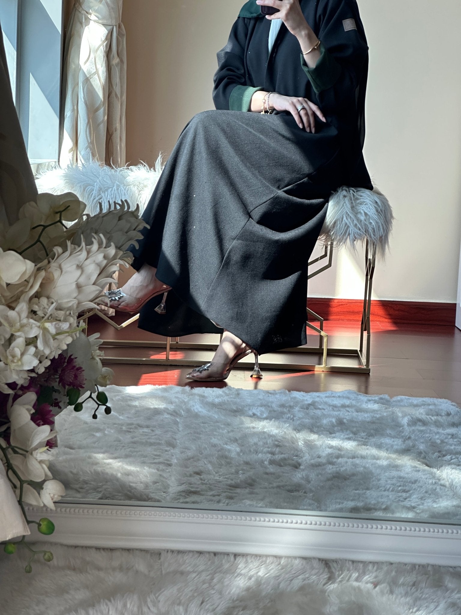 C - Reversible - Black - Green - Linen - Abaya