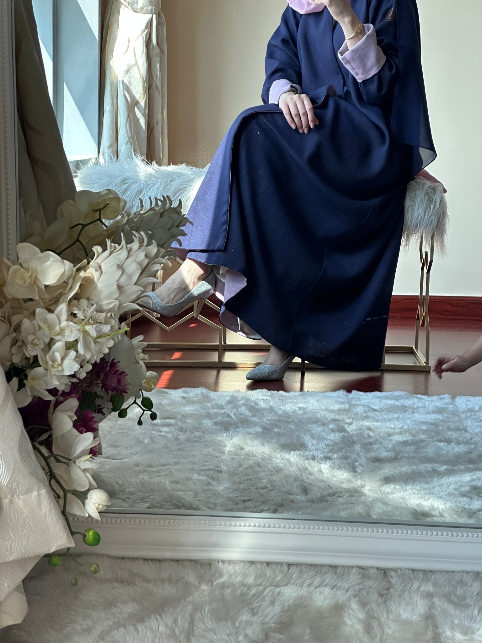 C - Reversible - Navy - Blue - Pink - Linen - Abaya