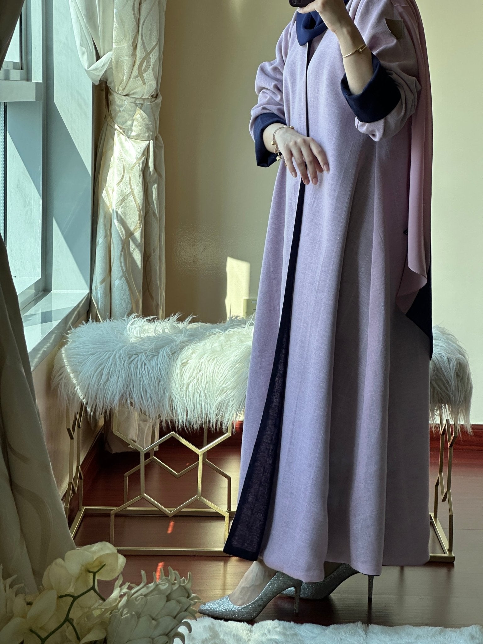 C - Reversible - Navy - Blue - Pink - Linen - Abaya