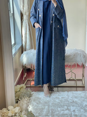 C - Royal - Blue - Tweed - Abaya - Set - 2023
