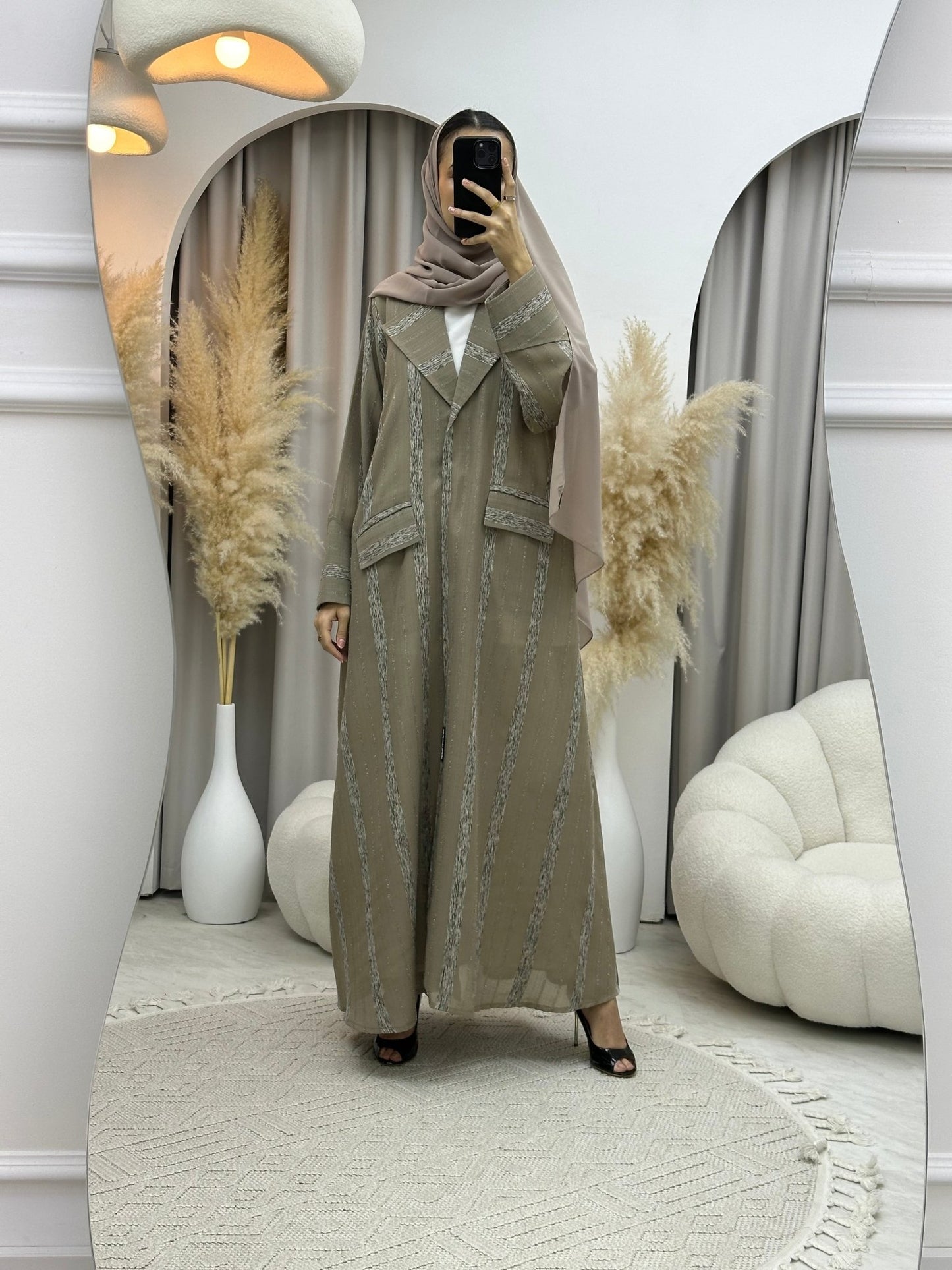 C RTW 0002 - 05 Beige Striped Coat Eid Abaya