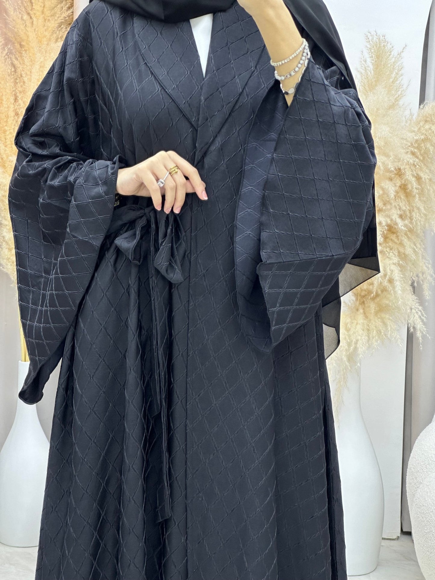 C RTW 0005 - 02 Black Overlap Silk Abaya