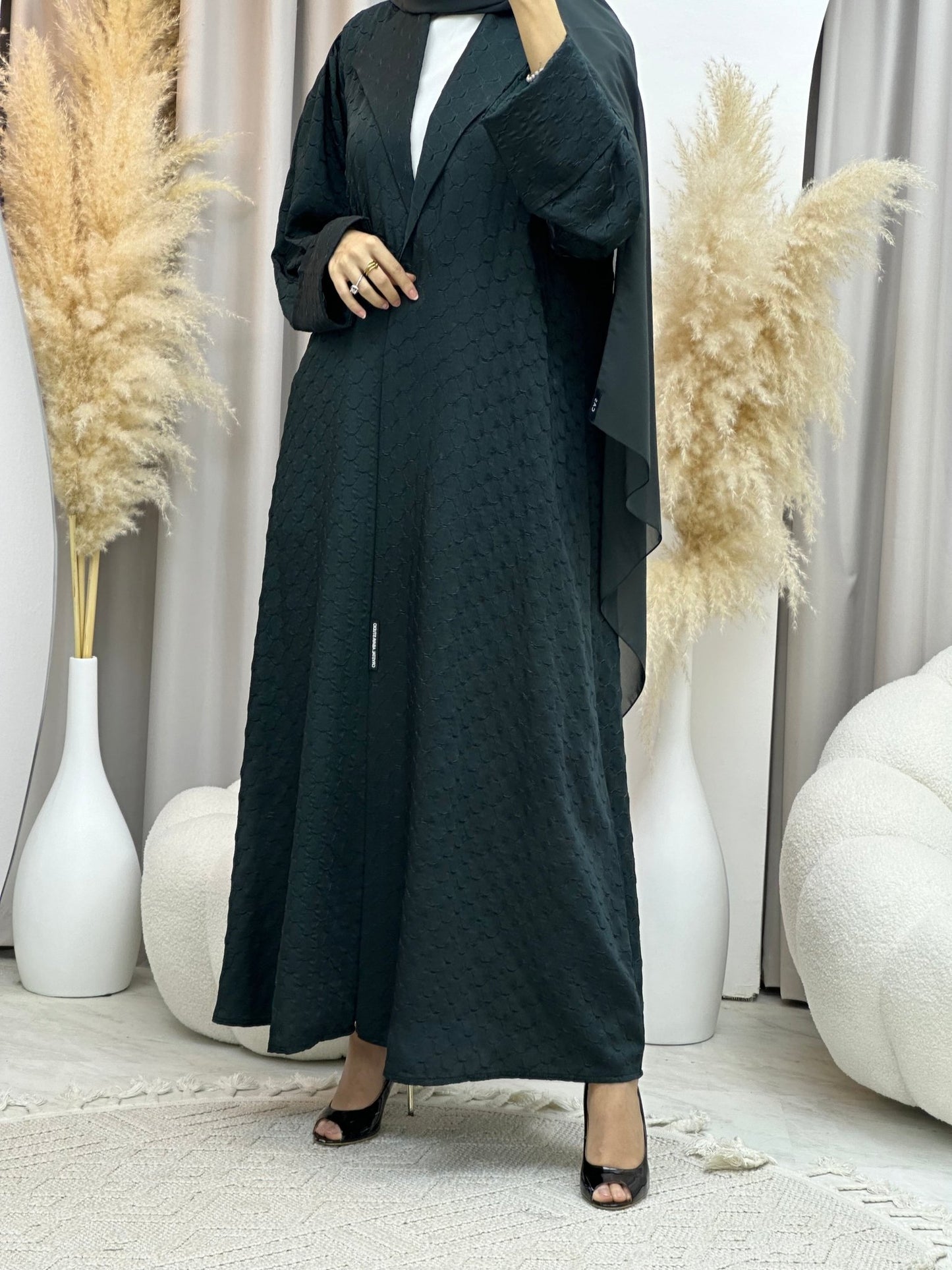 C RTW 0007 - 05 Green Coat Silk Eid Abaya 02