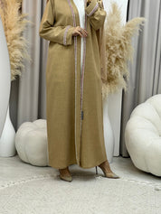 C RTW 0010 Crystal Bisht Beige Eid Abaya