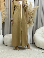 C RTW 0010 Crystal Bisht Beige Eid Abaya