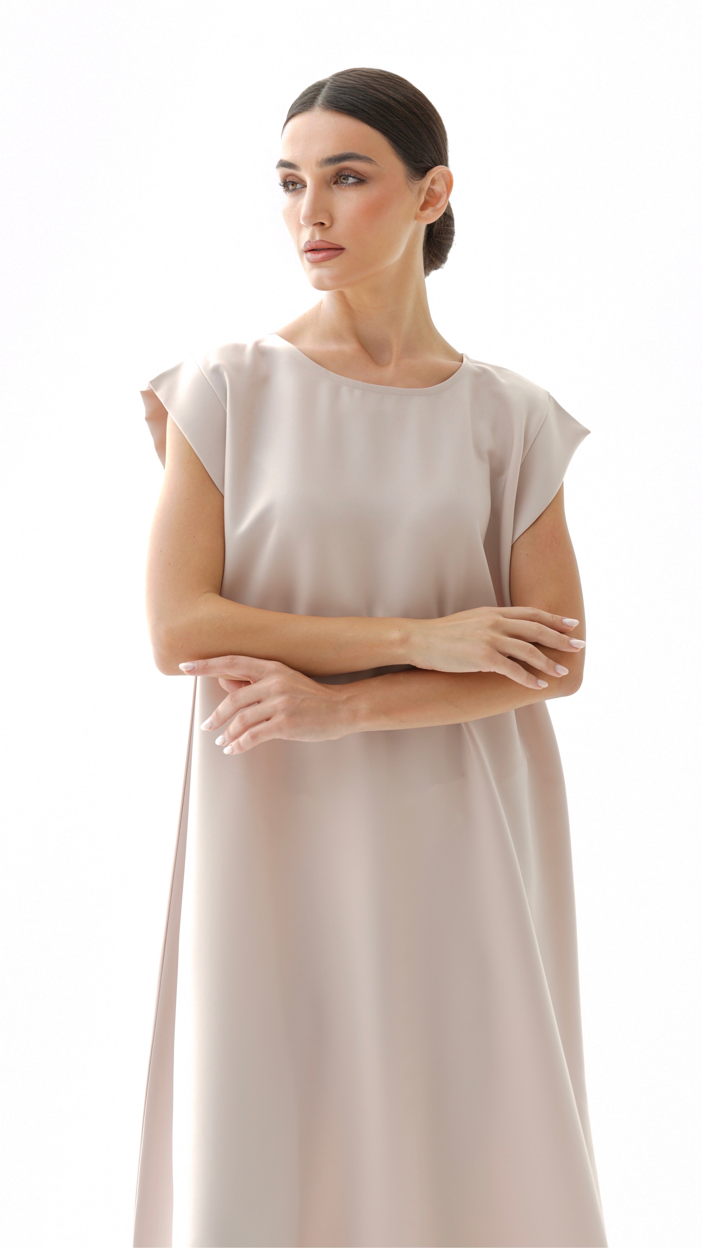 C RTW 005-14 Premium Light Beige Under Abaya Dress