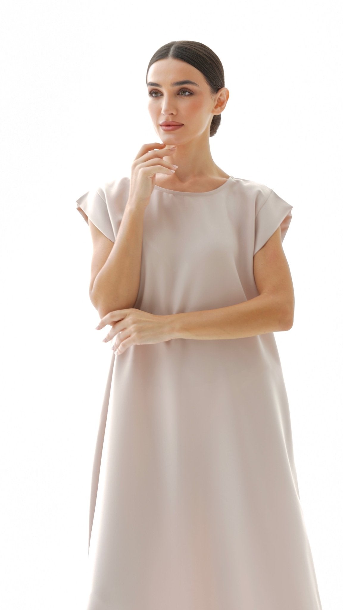 C 005-14 Premium Light Beige Under Abaya Dress – CAS Abaya