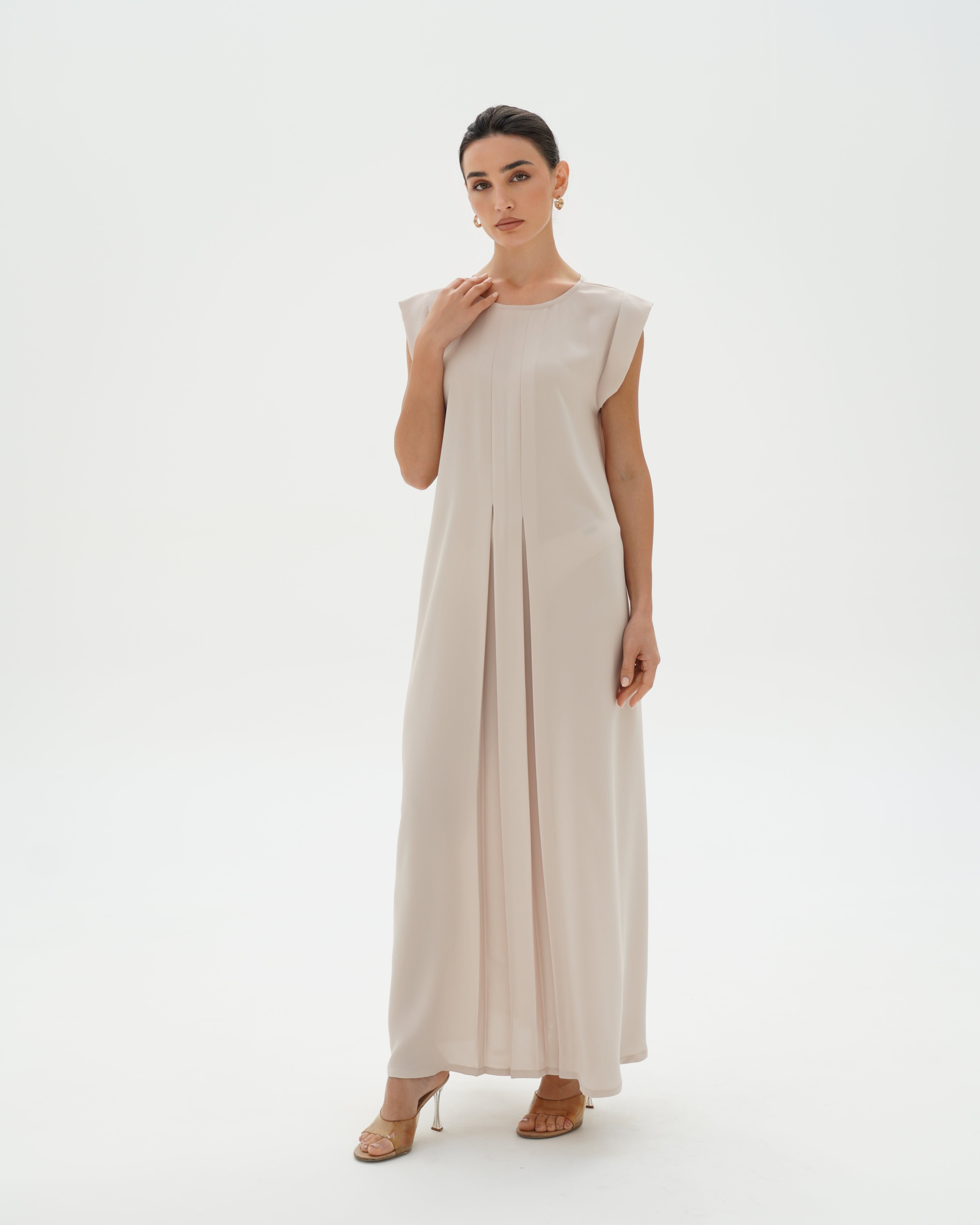 C RTW 006-01 Premium Ivory Pleated Under Abaya Dress