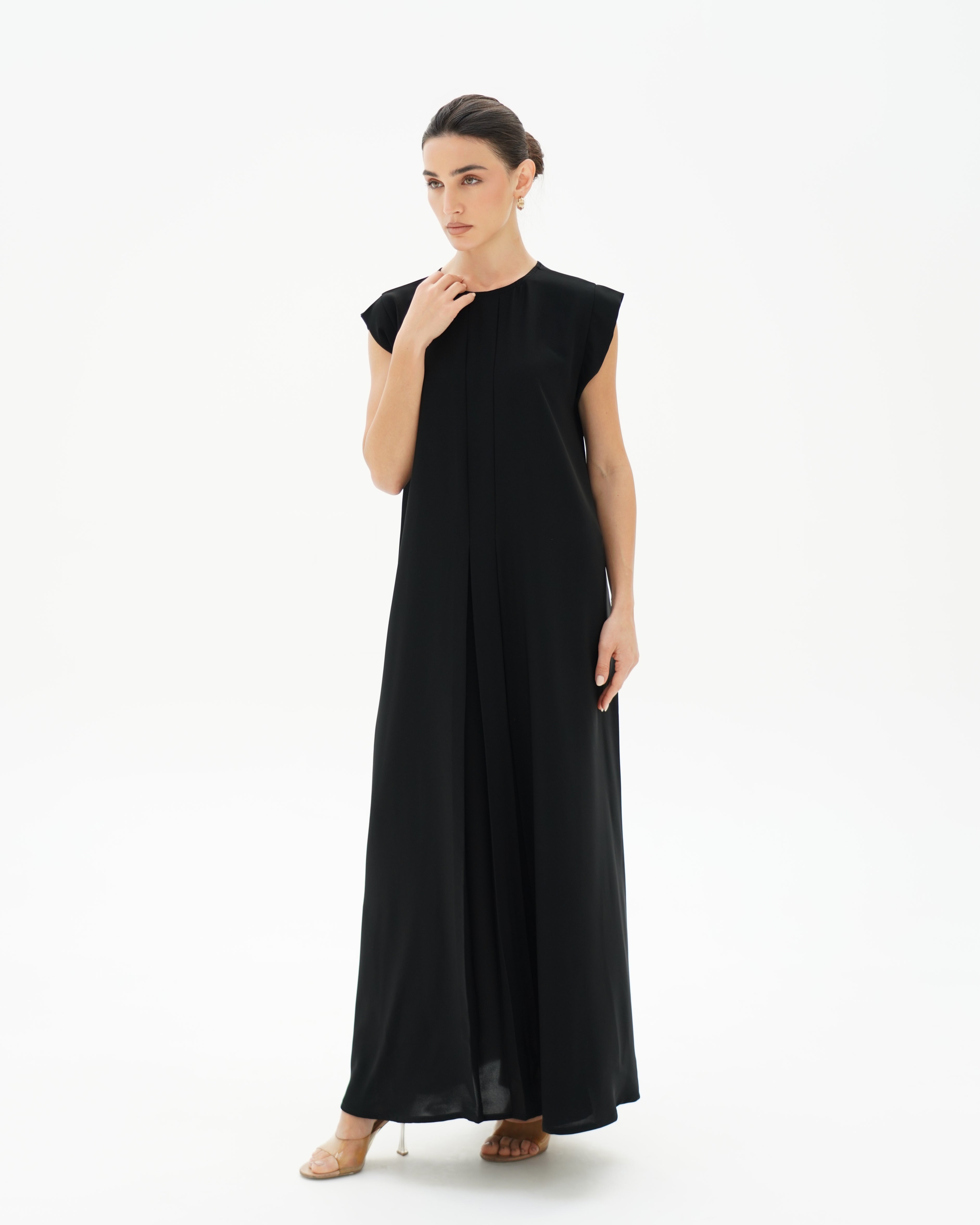 C RTW 006-03 Premium Black Pleated Under Abaya Dress