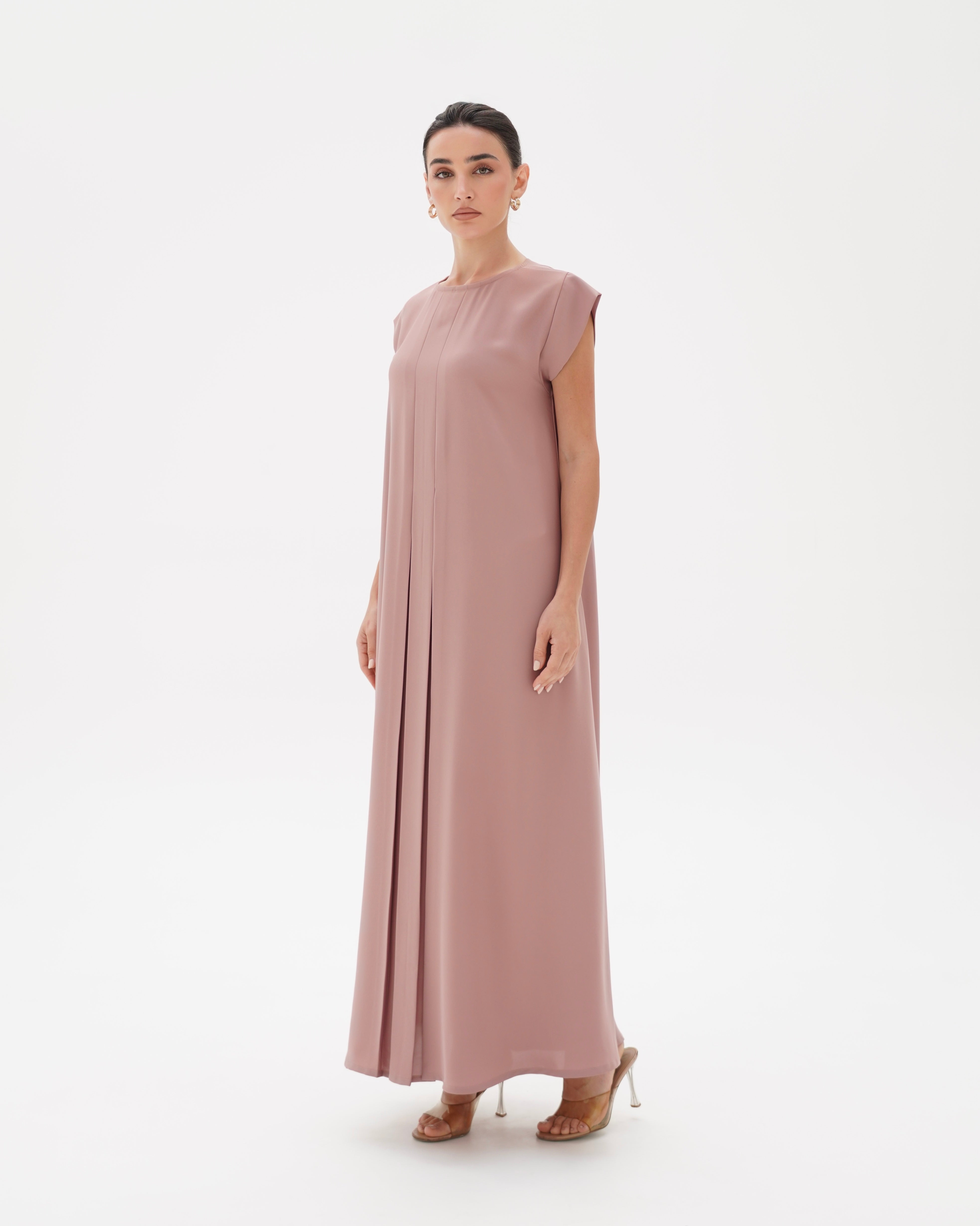 C RTW 006-07 Premium Pale Pink Pleated Under Abaya Dress