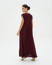 C RTW 006-09 Premium Dark Cherry Pleated Under Abaya Dress