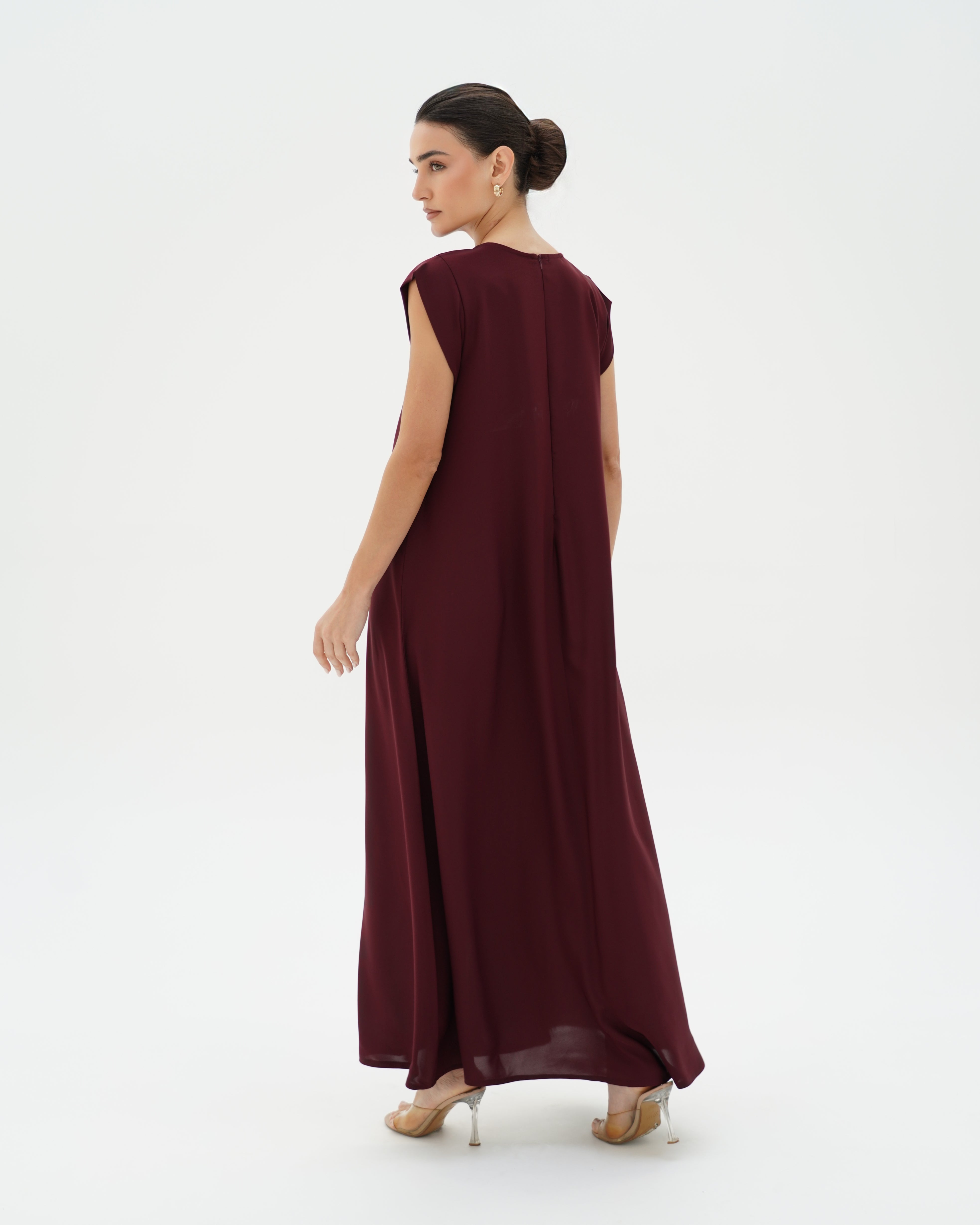 C RTW 006-09 Premium Dark Cherry Pleated Under Abaya Dress